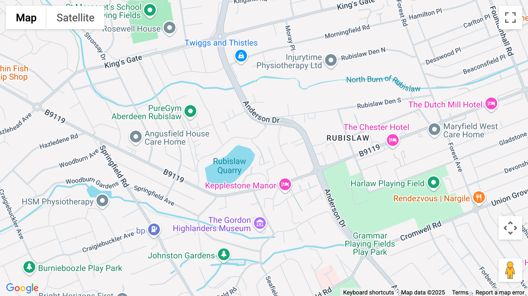Click for interative map of Hill of Rubislaw, Royfold House, Aberdeen