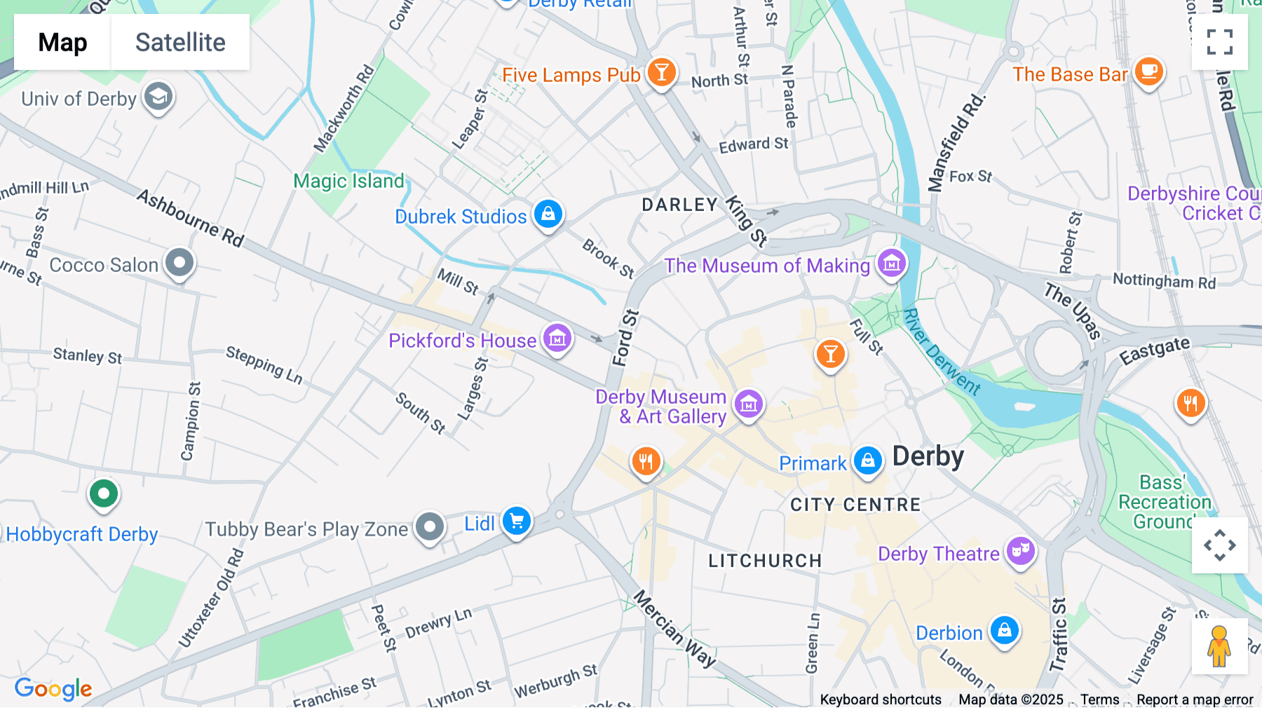 Click for interative map of Ford Street, Friar Gate Studios, Derby