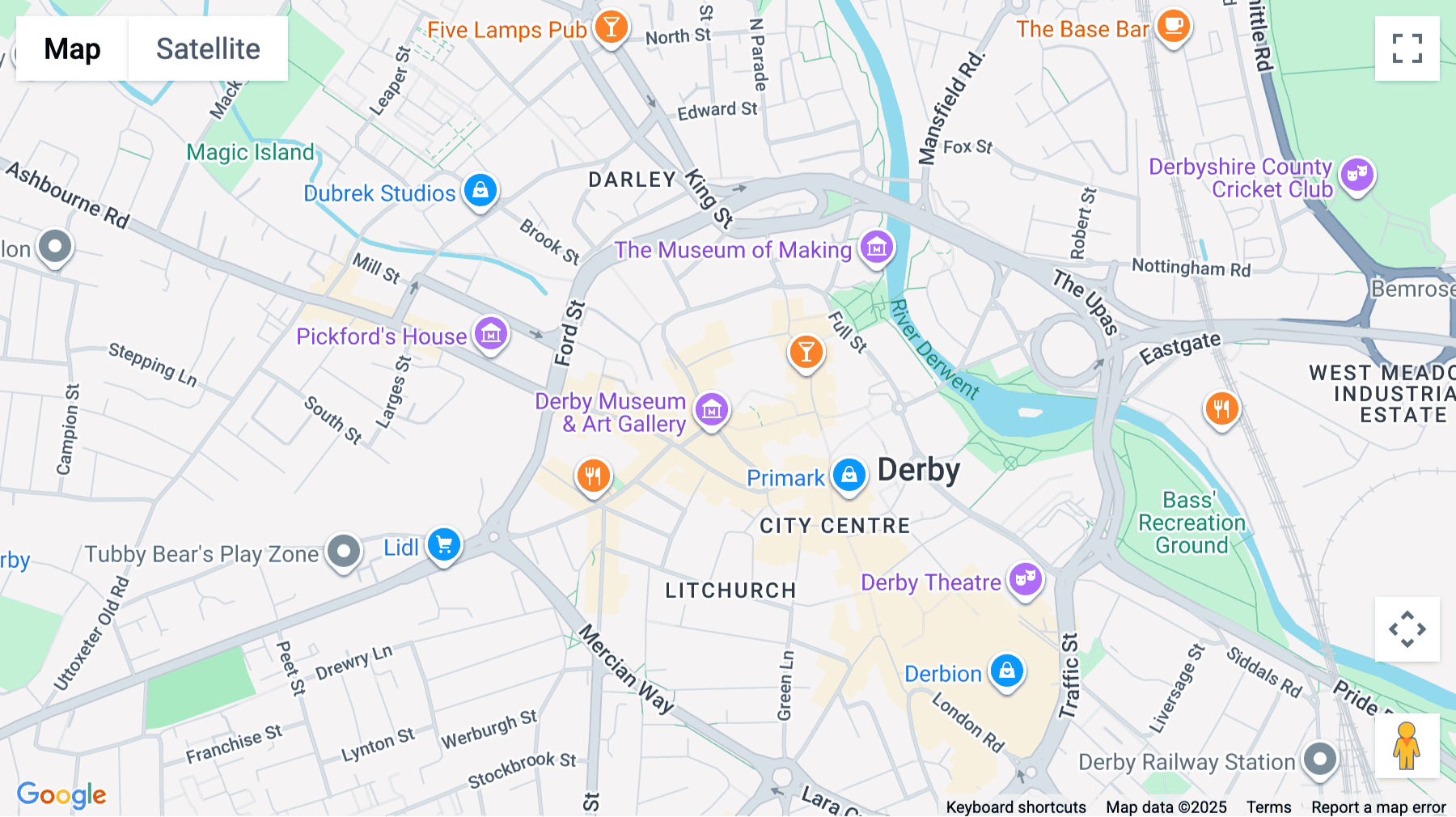 Click for interative map of Bold Lane, Sadler Bridge Studios, Derby