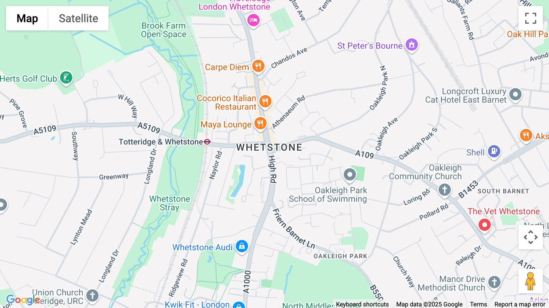 Click for interative map of 1250 High Road, London