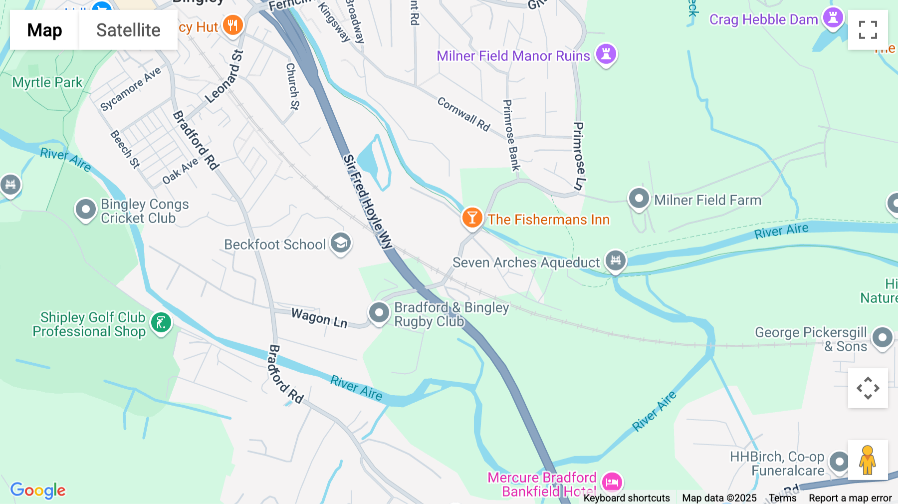Click for interative map of Dowley Gap Lane, Aire Valley Park, Wagon Lane, Bingley, Bingley