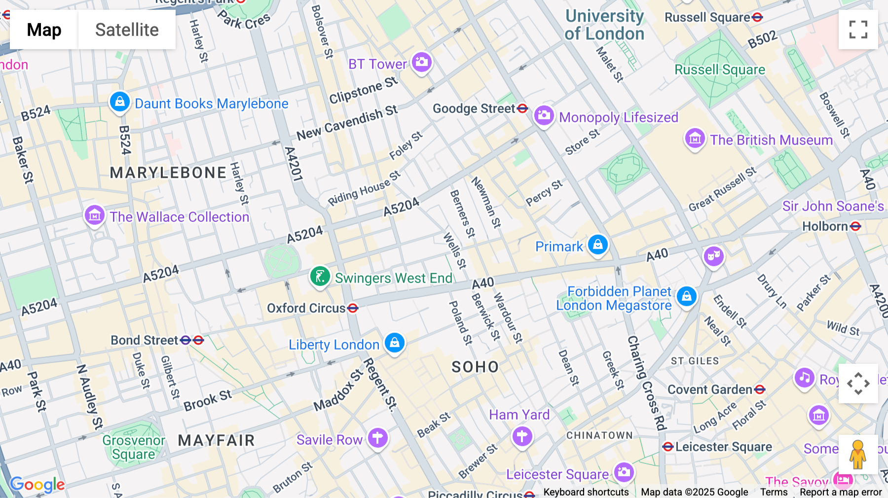 Click for interative map of 20 Eastcastle Street, London