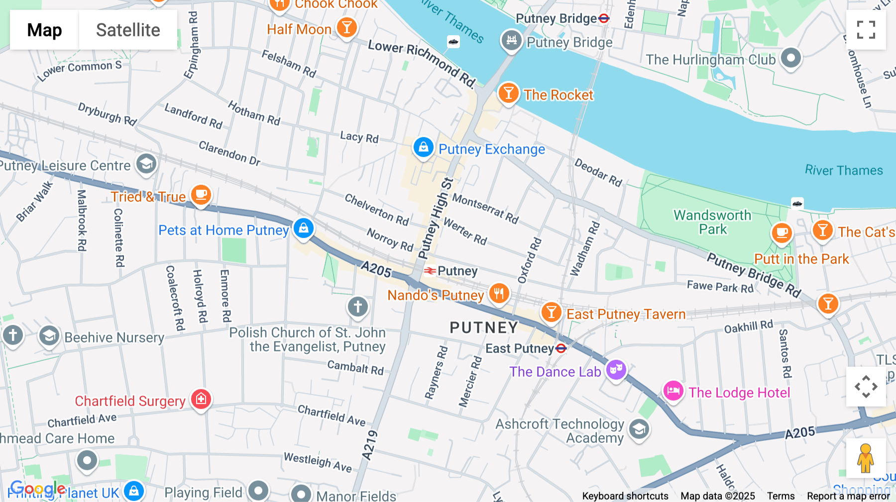 Click for interative map of 9 Disraeli road, Putney, Linstead House, London