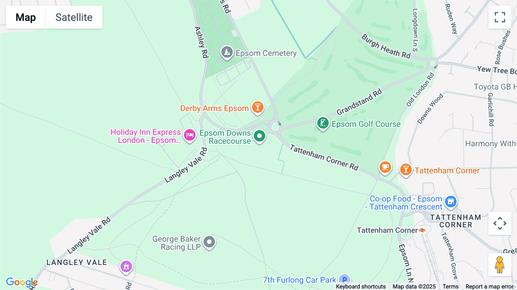 Click for interative map of Epsom Downs Racecourse, Epsom Downs, Epsom