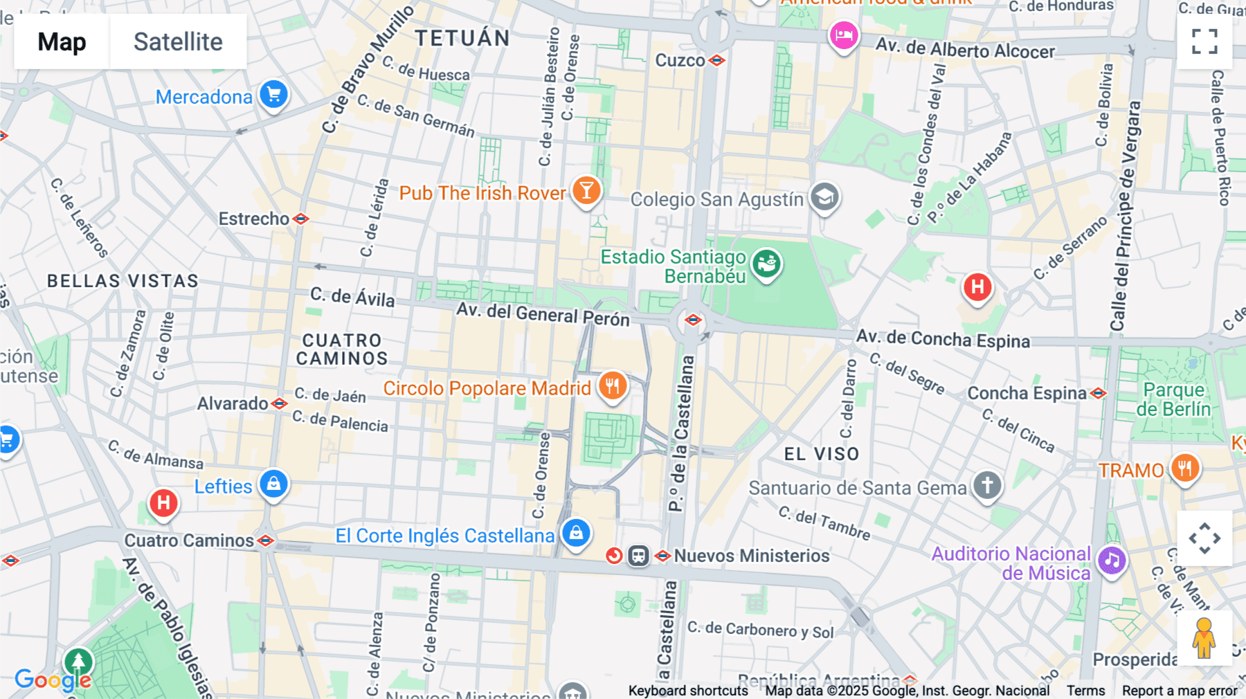 Click for interative map of General Perón, 38-40, Madrid