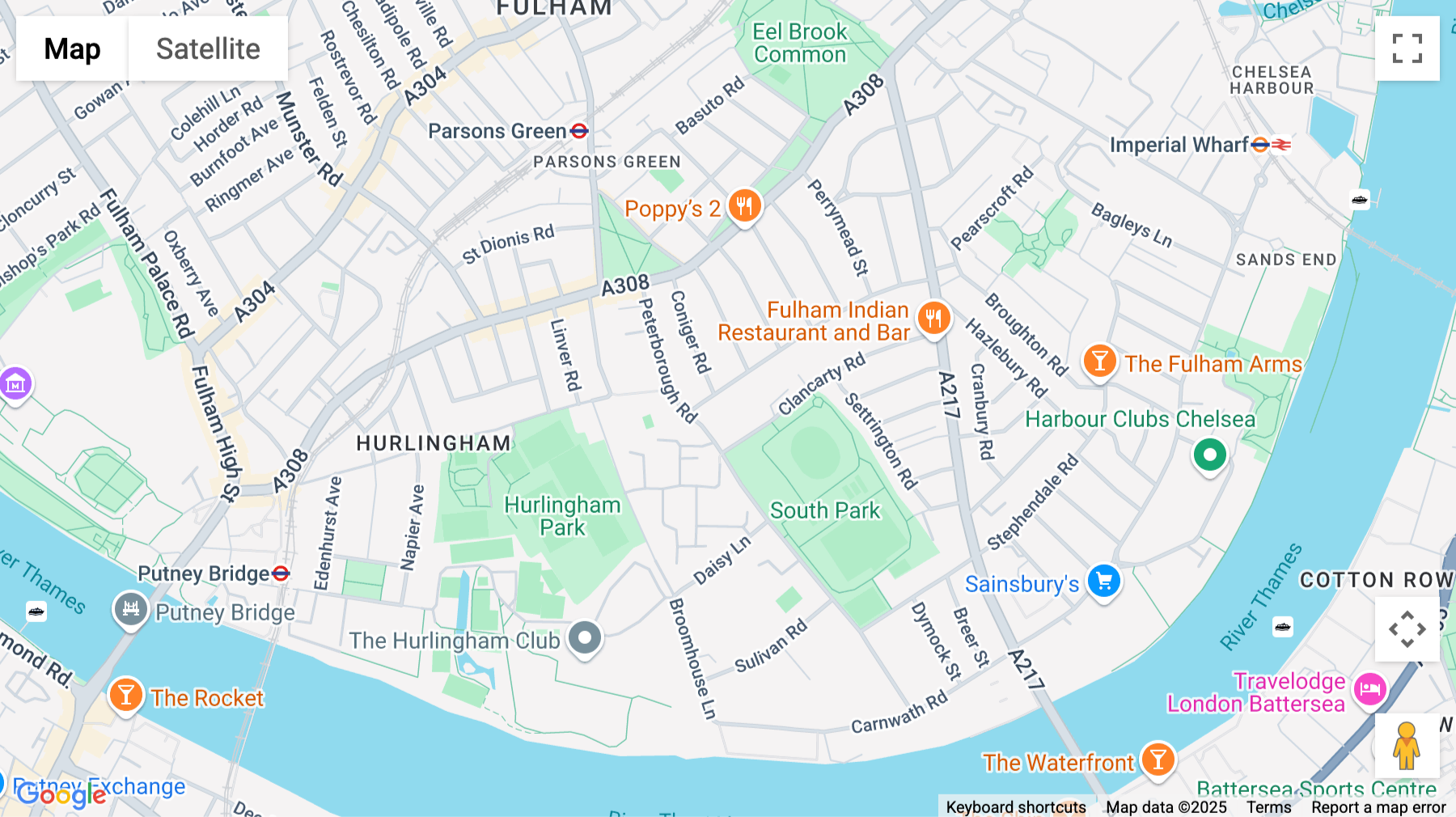 Click for interative map of 91 Peterborough Road, London