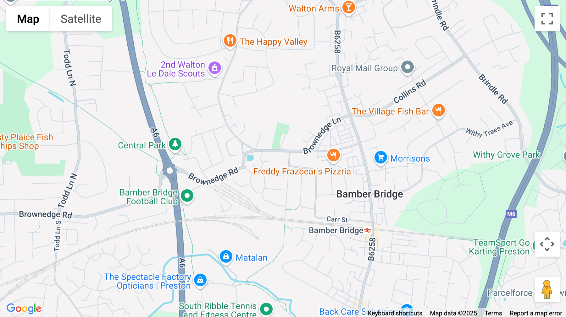Click for interative map of Meanygate, Bamber Bridge, Preston (Lancashire)