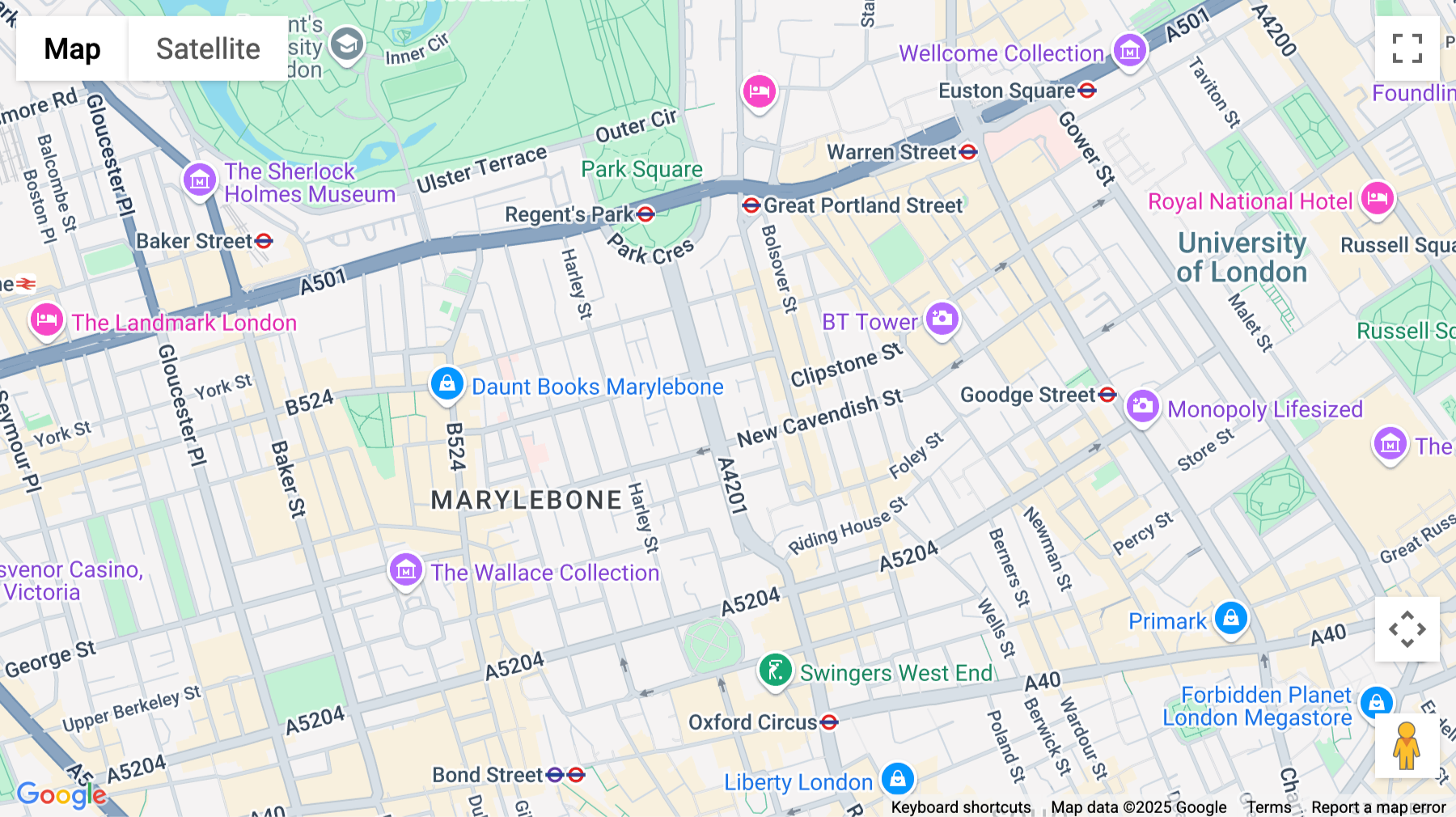 Click for interative map of 42 Portland Place, Marylebone, London