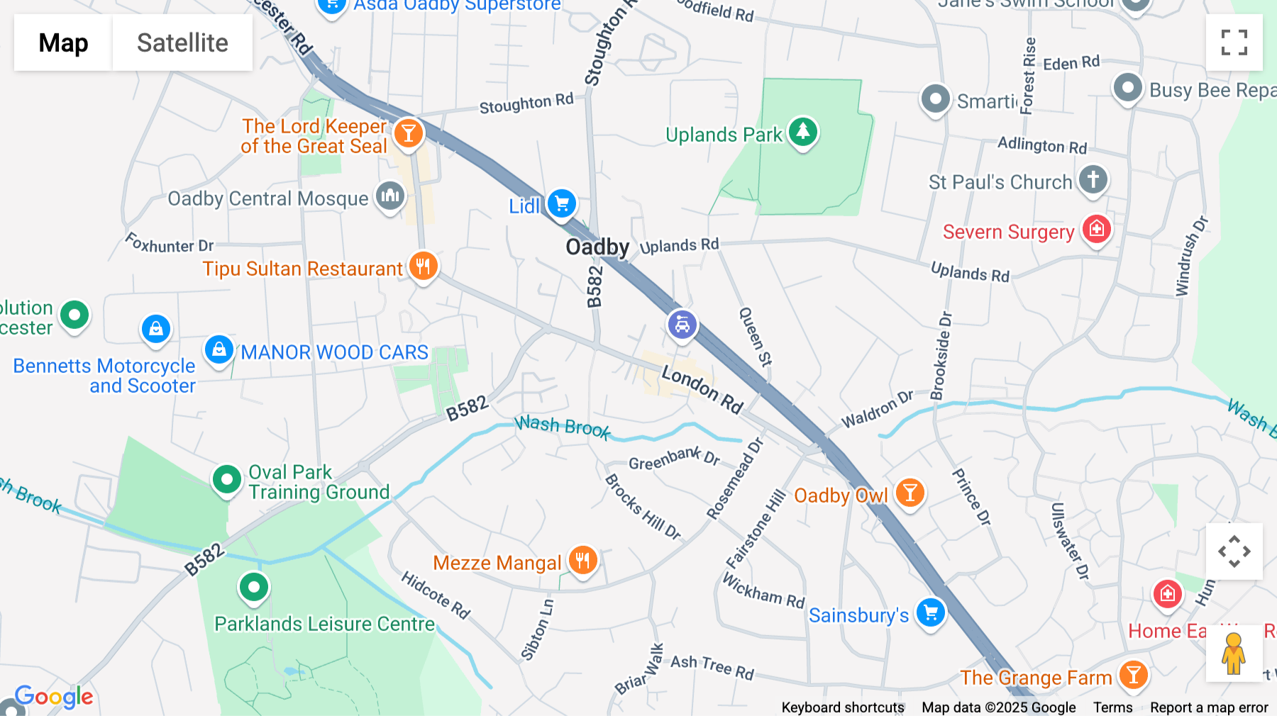 Click for interative map of 65A, London Road, Oadby
