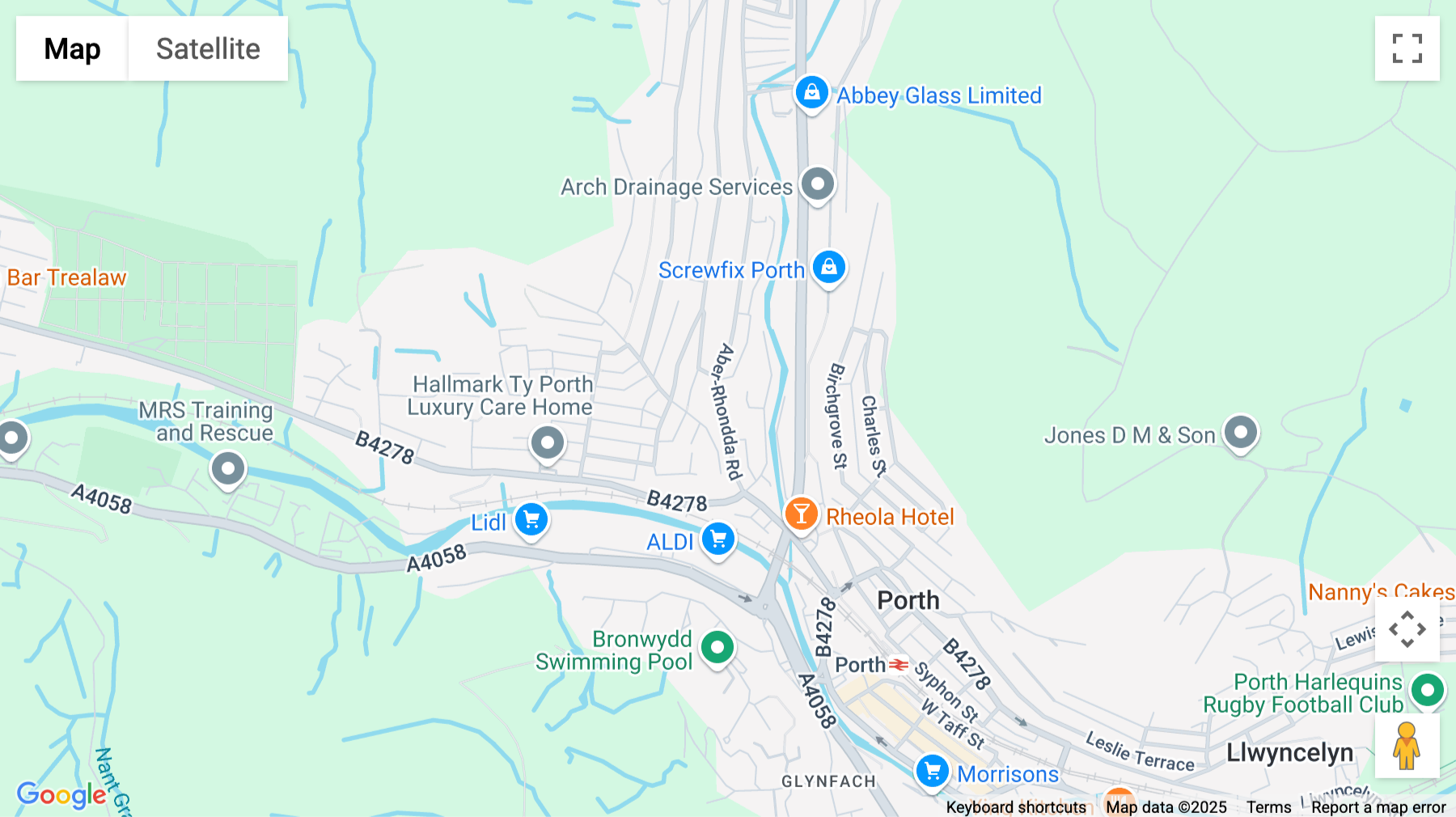 Click for interative map of Aber-Rhondda Road, Porth
