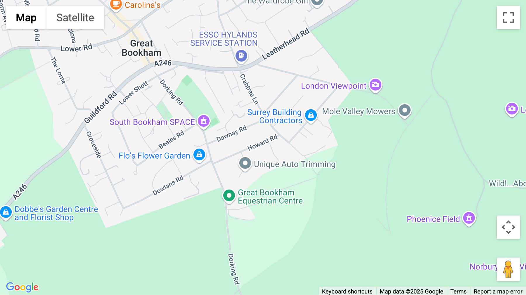 Click for interative map of 17, Howard Road, Great Bookham
