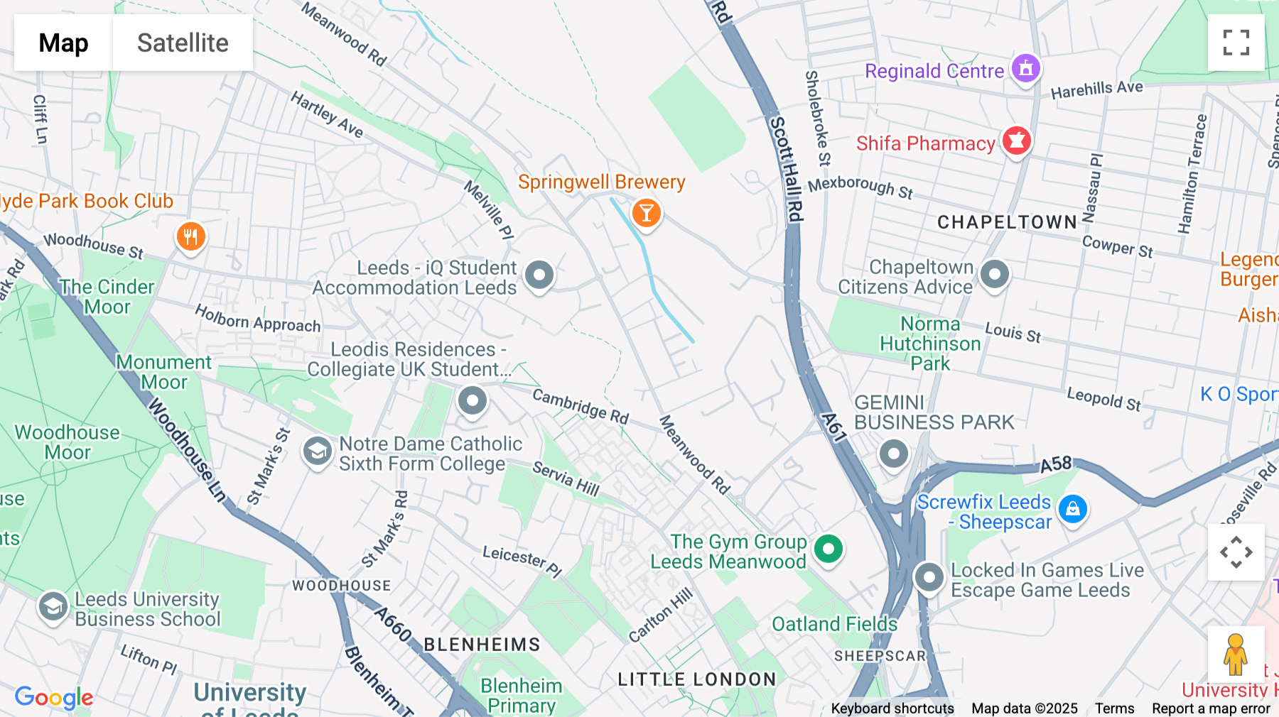 Click for interative map of Meanwood Road, Leeds