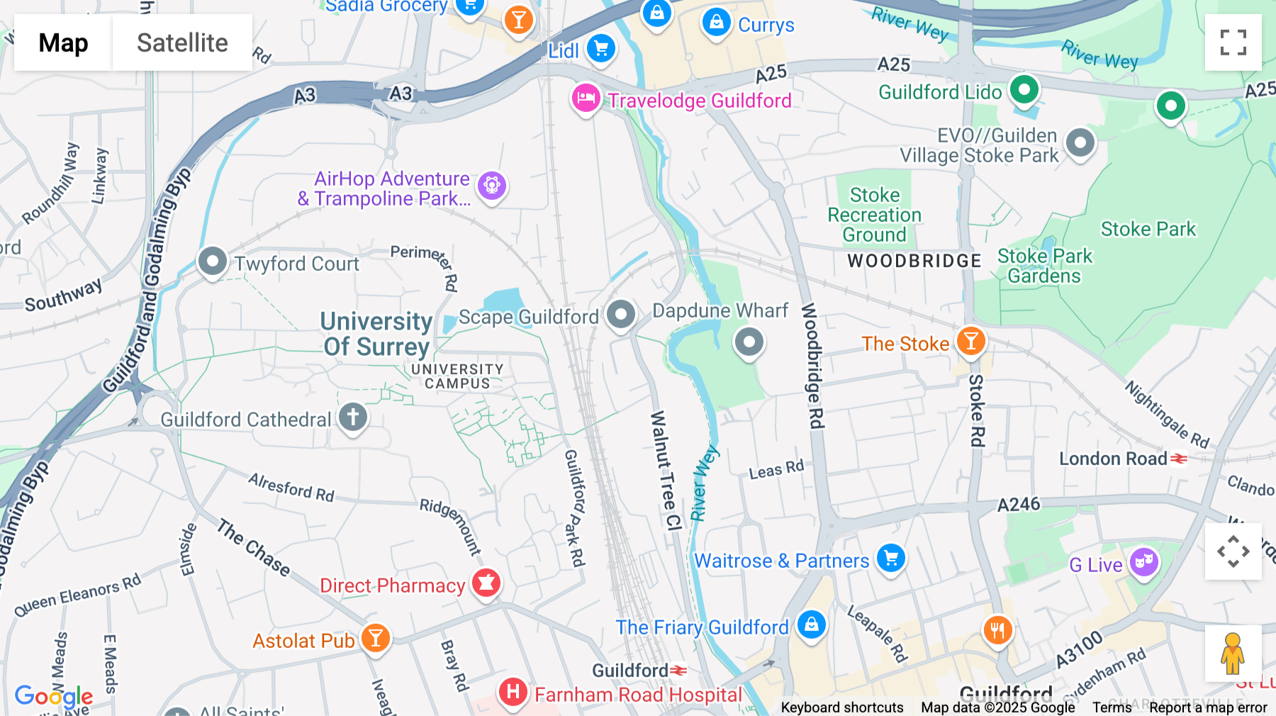 Click for interative map of Walnut Tree Close, Guildford