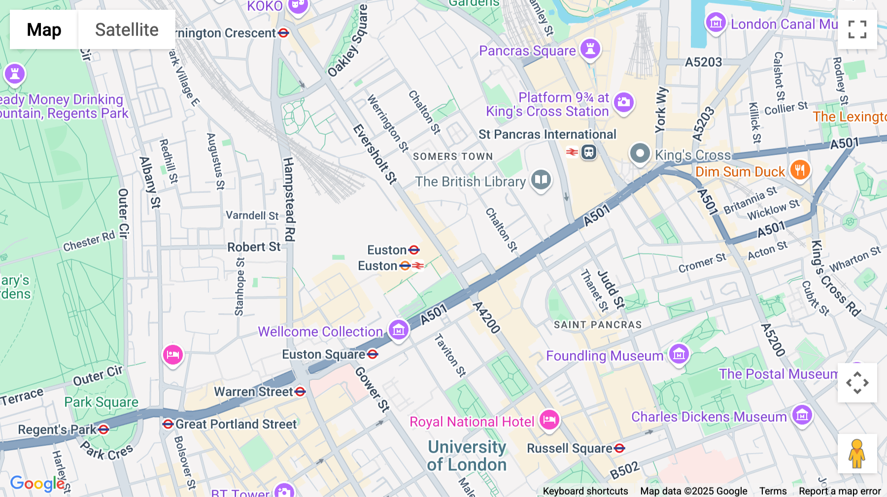 Click for interative map of 24, Eversholt Street, Euston, London