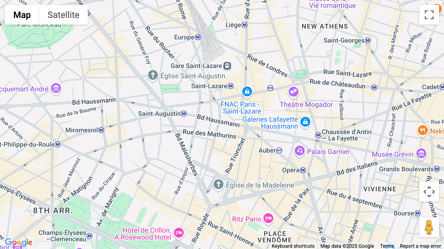 Click for interative map of 69, Boulevard Haussmann, Paris