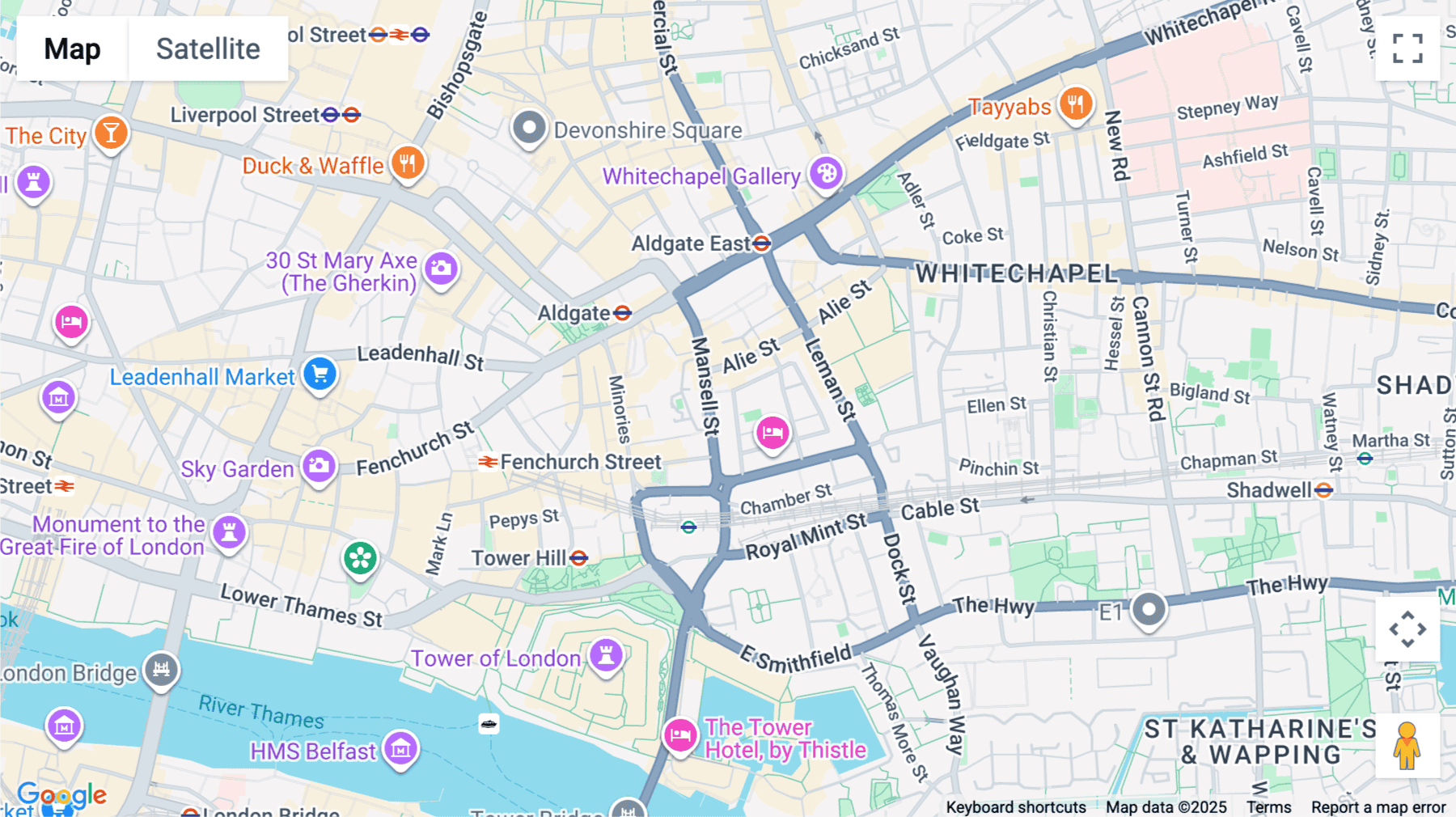 Click for interative map of 25, West Tenter Street, London