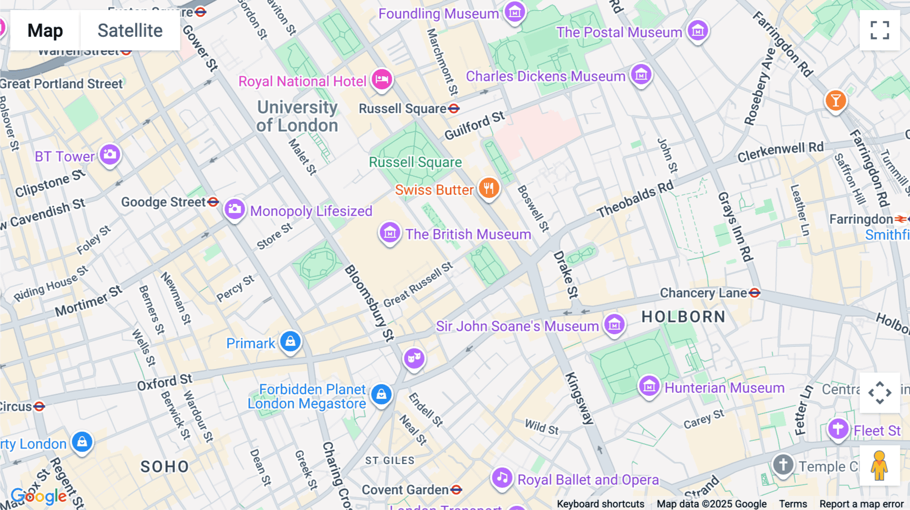 Click for interative map of 74-77, Great Russell Street, London