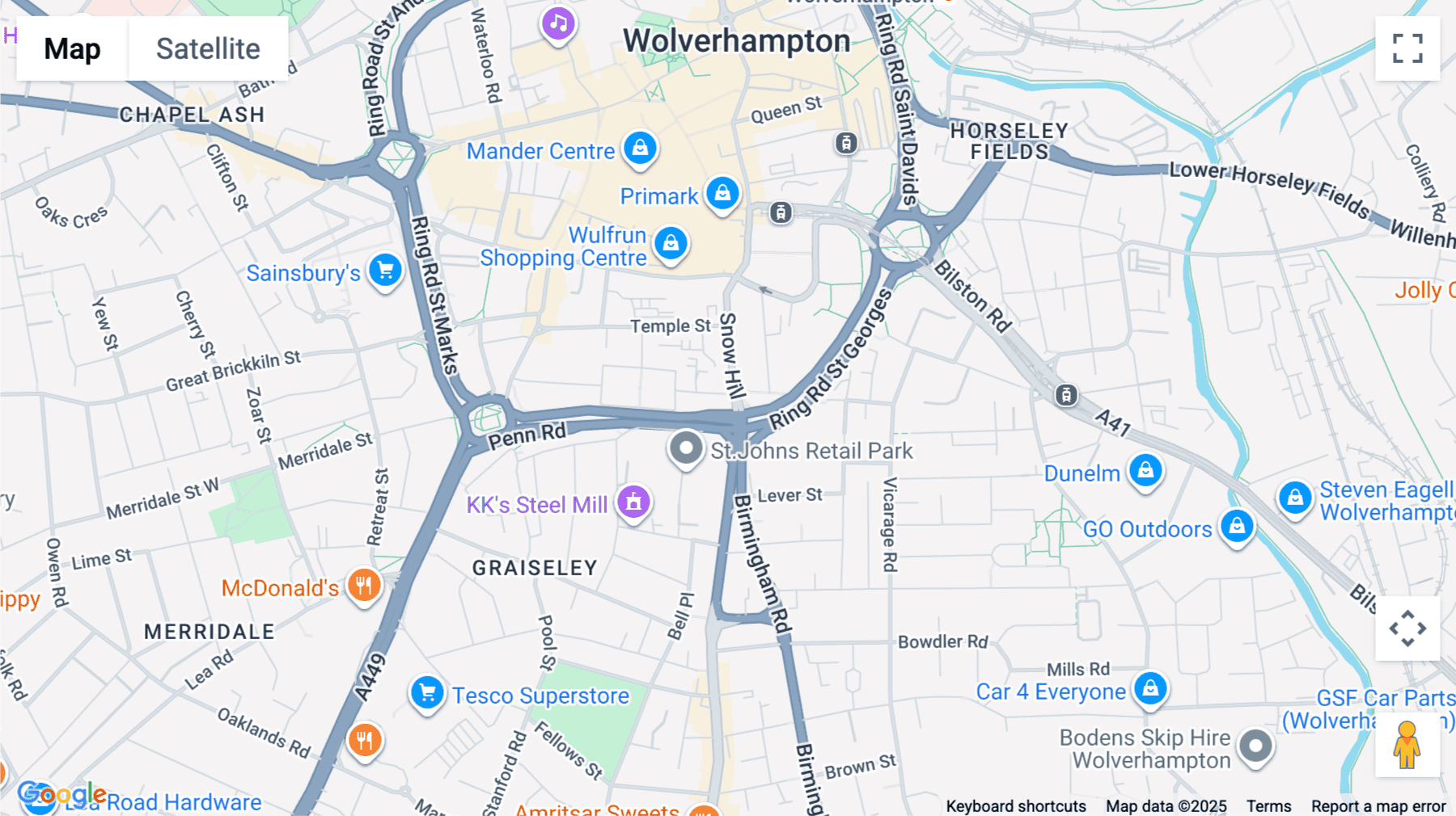 Click for interative map of 1 A George Street, Wolverhampton