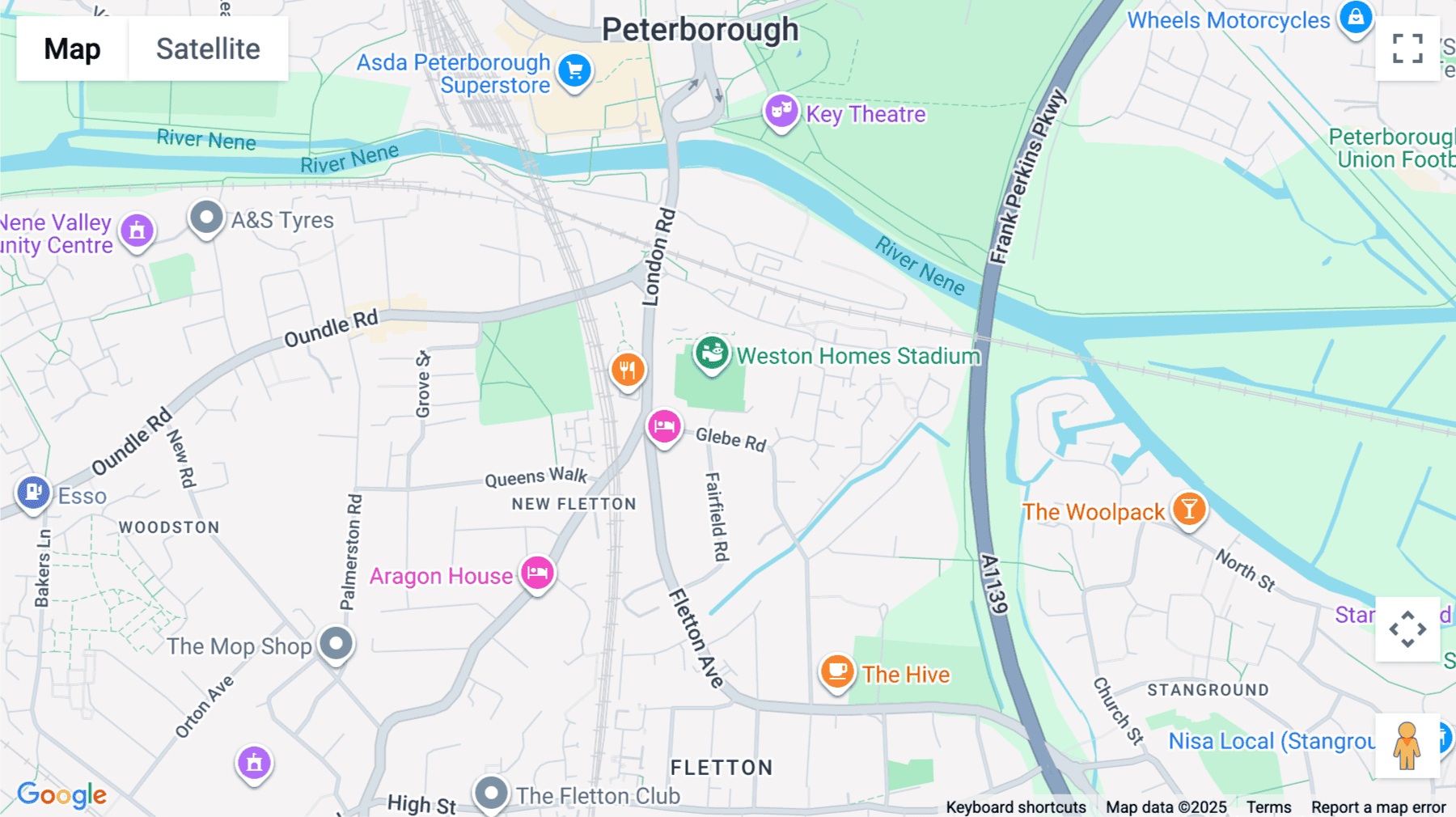 Click for interative map of Weston Homes Stadium, London Road, Peterborough