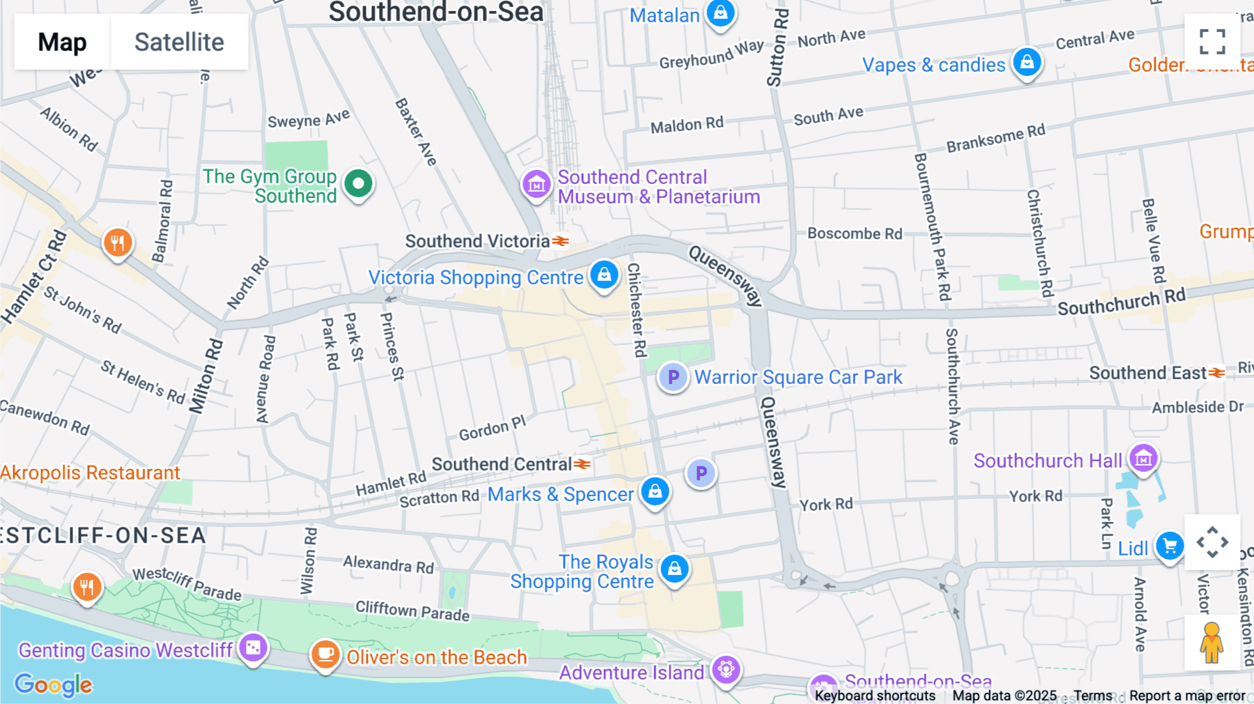 Click for interative map of Warrior Square, Southend on Sea, Essex, Maitland House, Southend-on-Sea