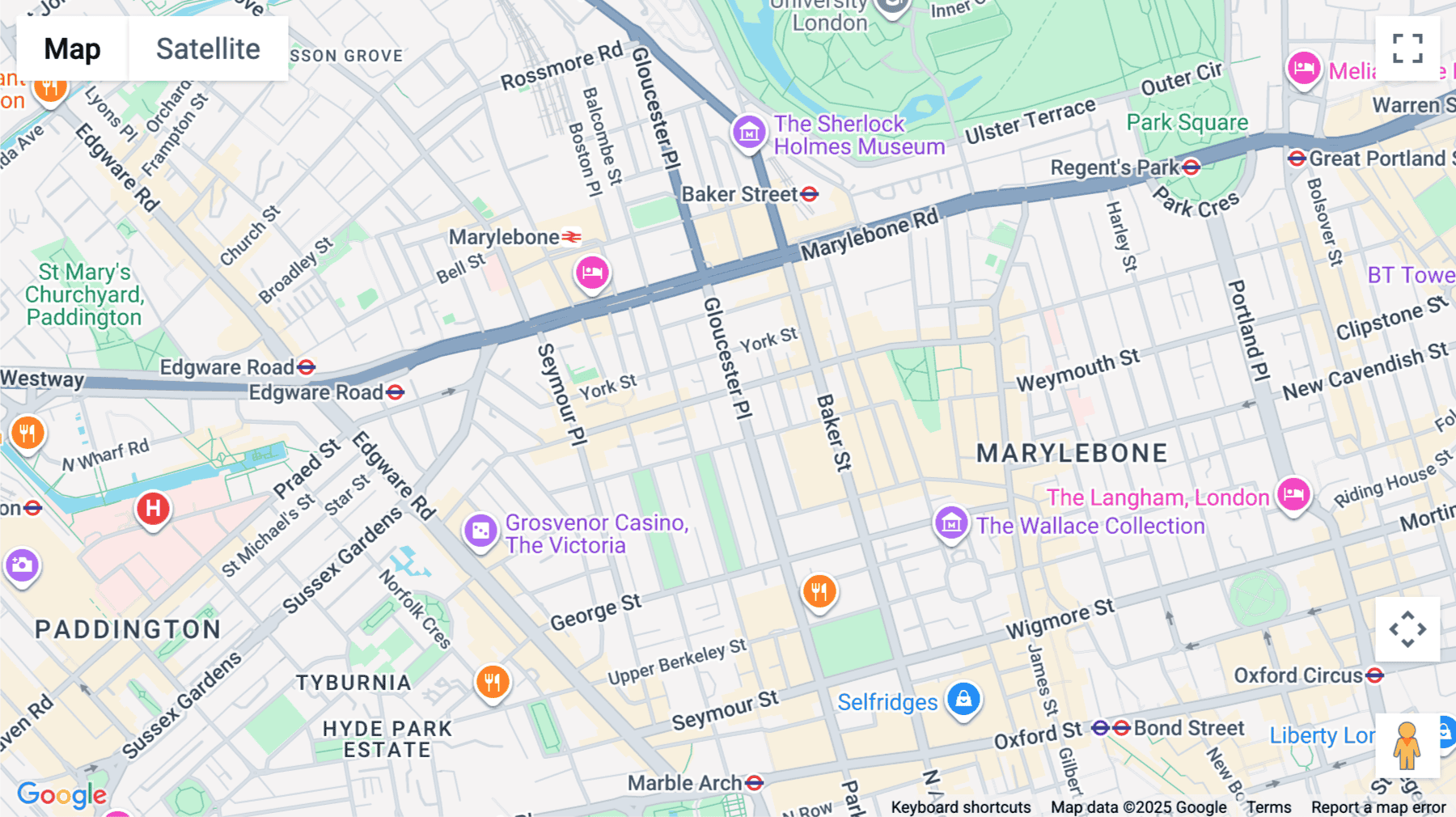 Click for interative map of 93, Gloucester Place, London