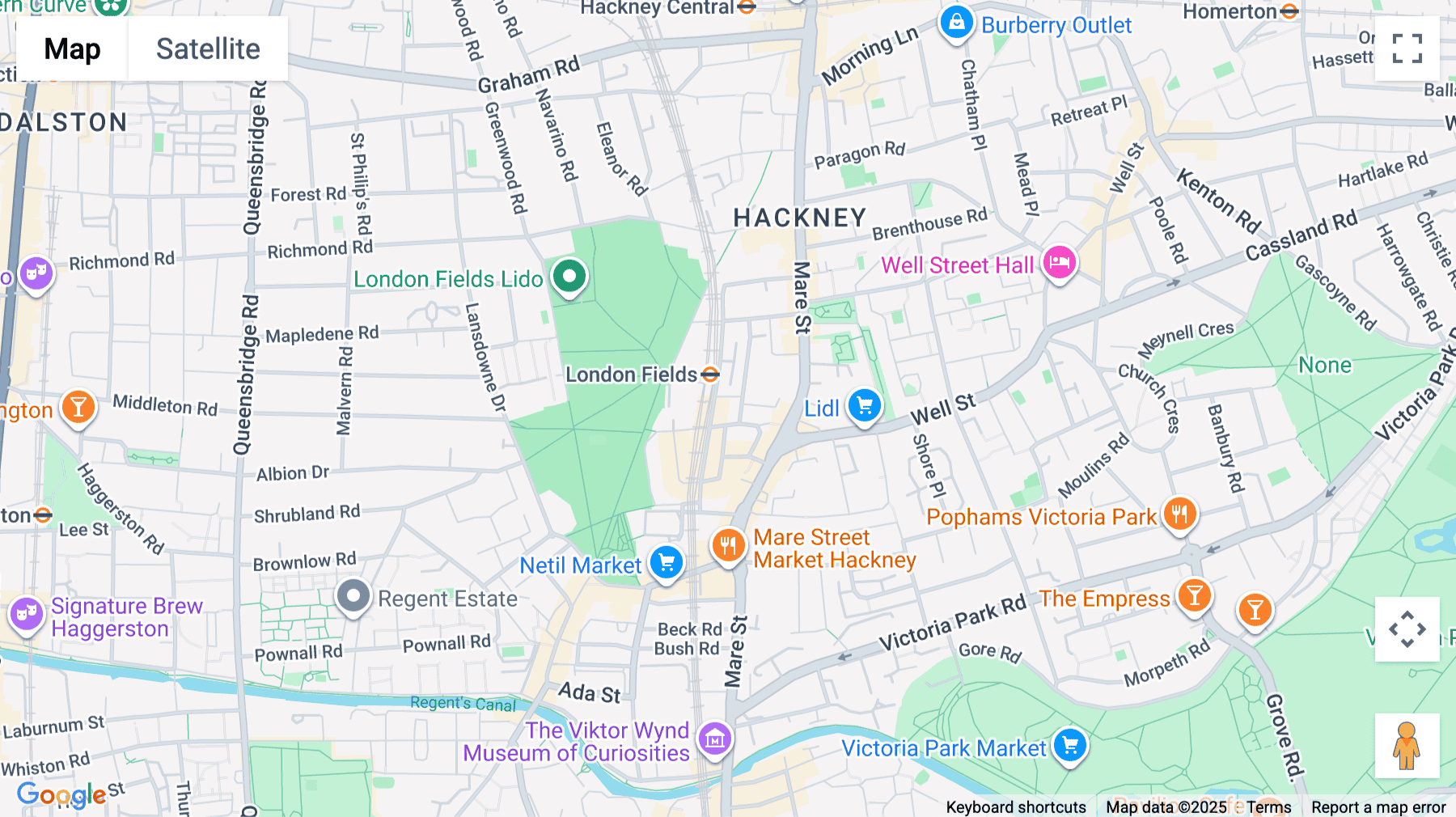 Click for interative map of 1 Mentmore Terrace, London