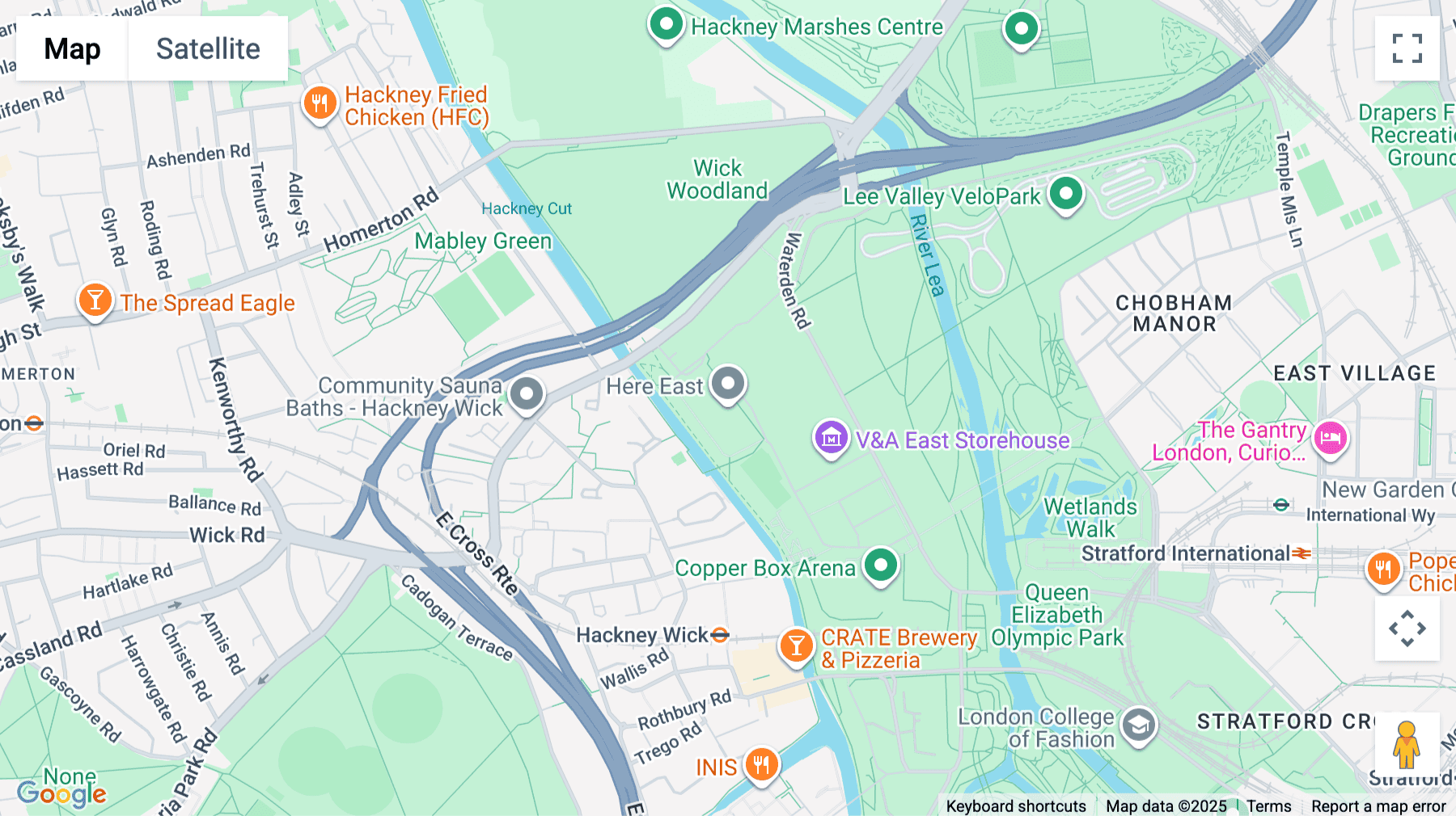 Click for interative map of Here East, Queen Elizabeth Park, London
