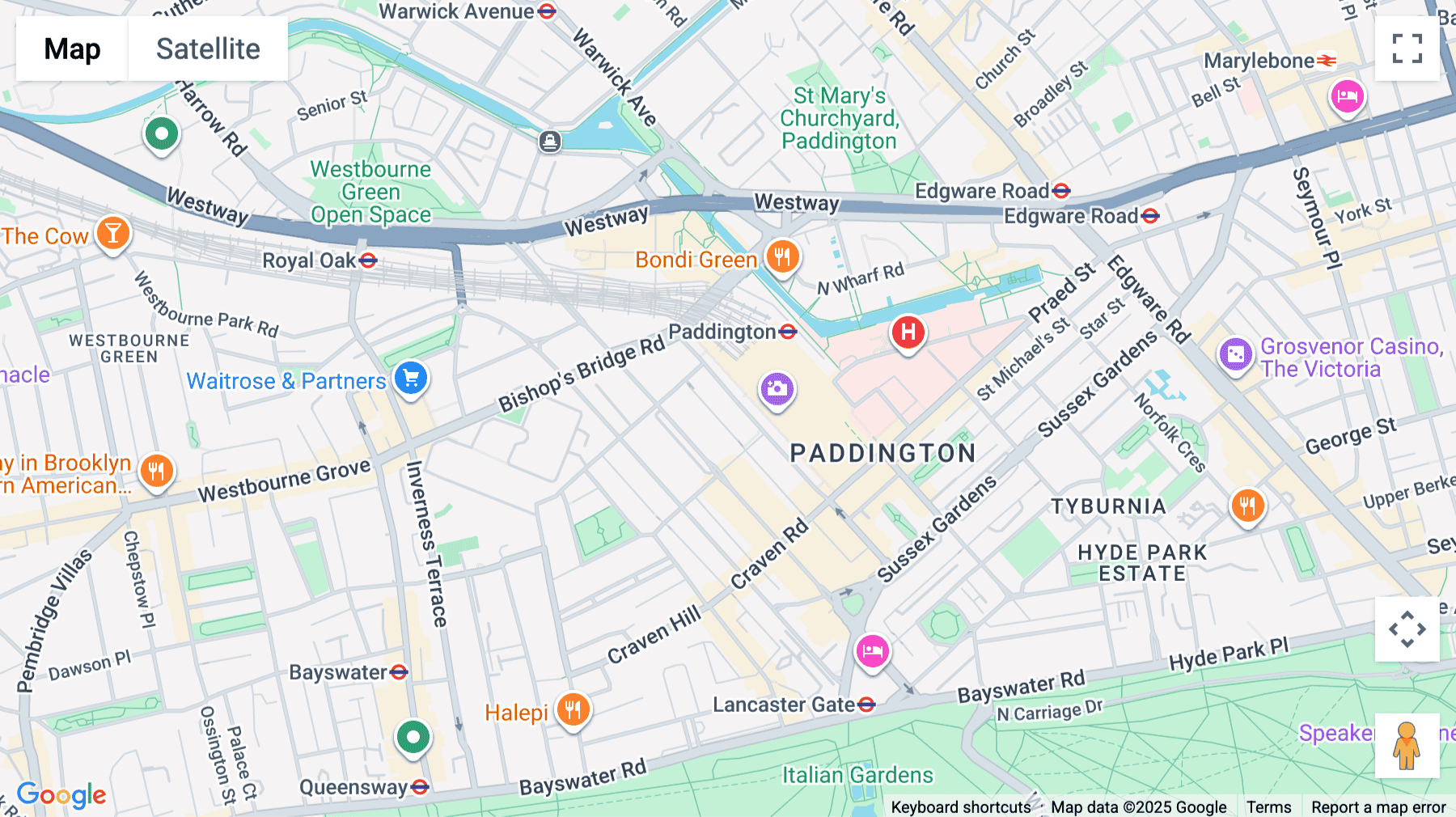 Click for interative map of 20 Eastbourne Terrace, London