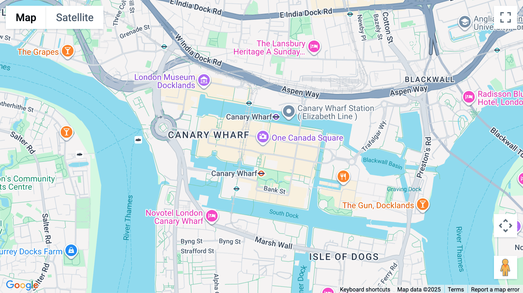 Click for interative map of One Canada Square, Canary Wharf, London