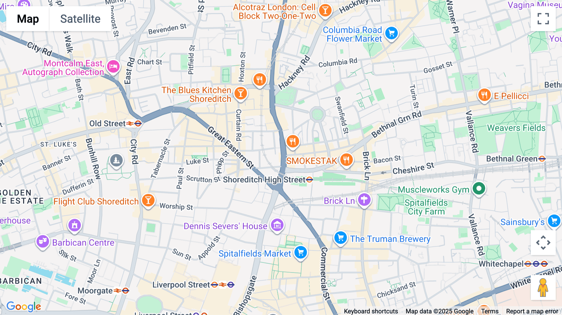 Click for interative map of Shoreditch High Street, London