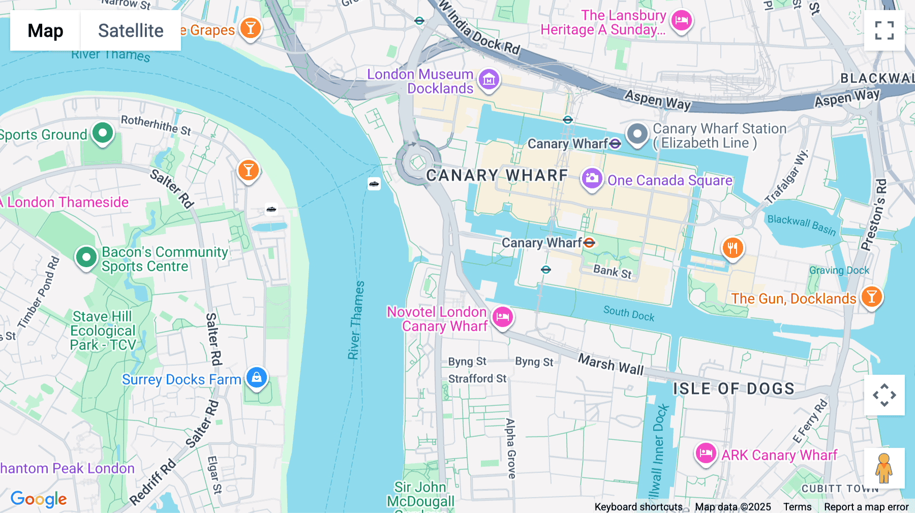 Click for interative map of Marsh Wall, Canary Wharf, London