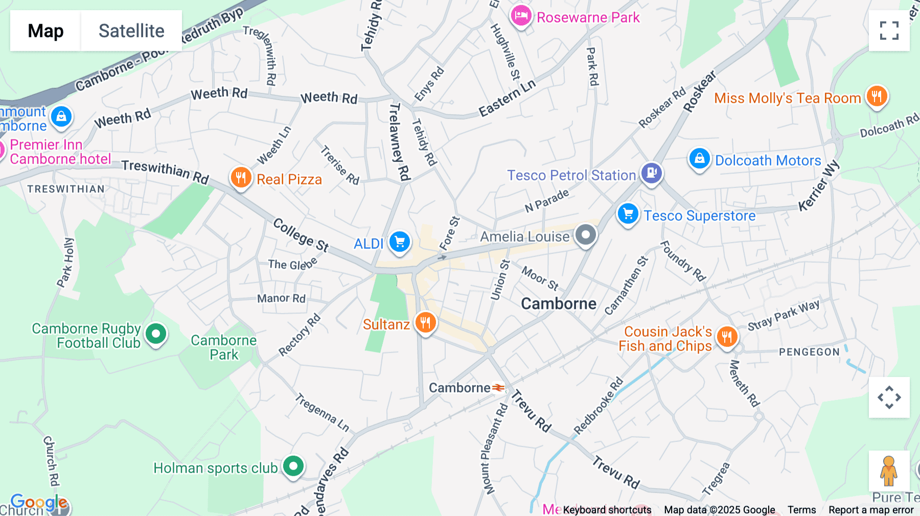 Click for interative map of 2, Trelowarren Street, Camborne