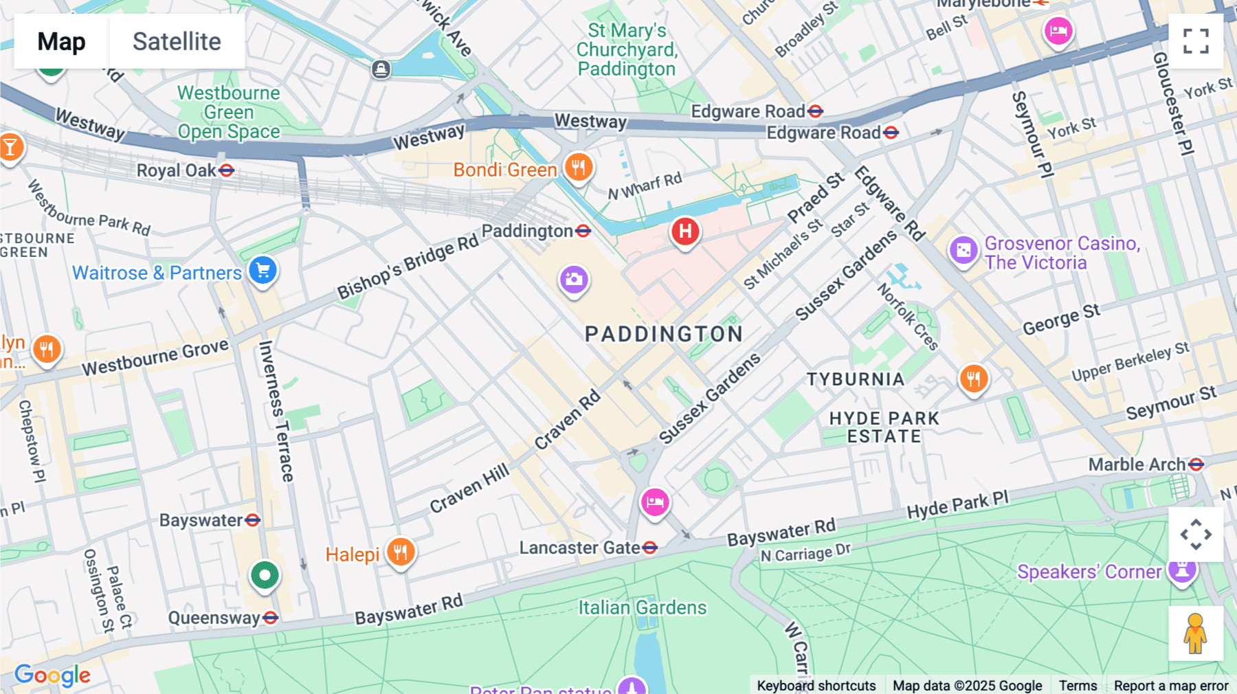 Click for interative map of 19 Eastbourne Terrace, Paddington, London