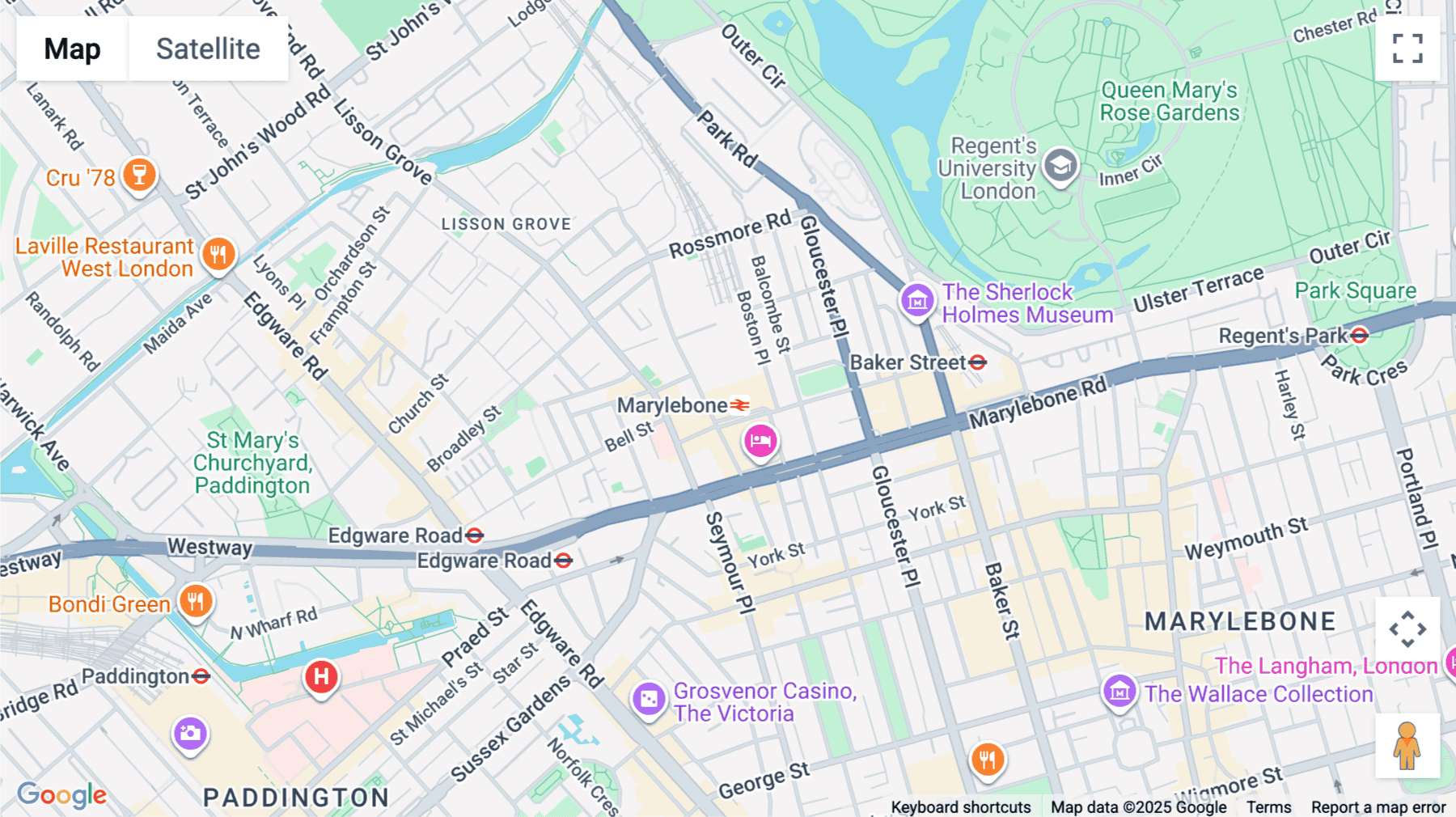 Click for interative map of Marylebone Station, 12 Melcombe Place, London