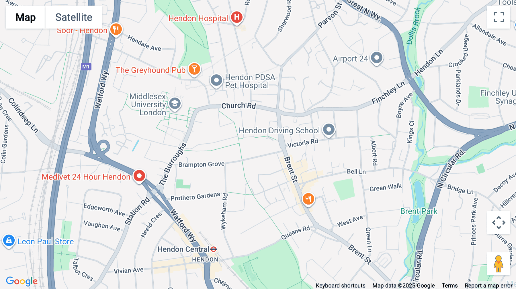 Click for interative map of Churchill House,  137 Brent Street, Hendon, London