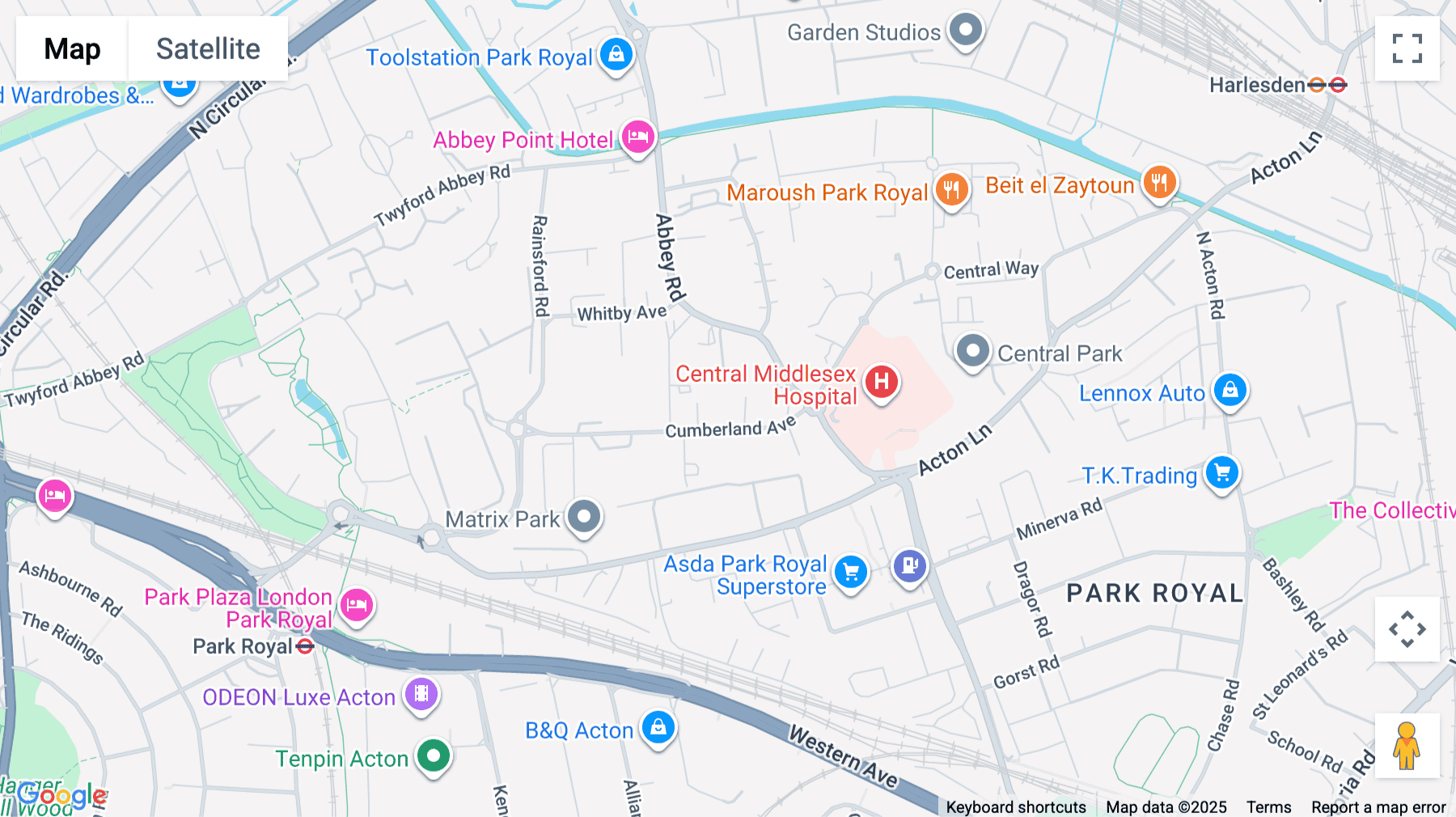 Click for interative map of 14 Cumberland Avenue, Park Royal, London