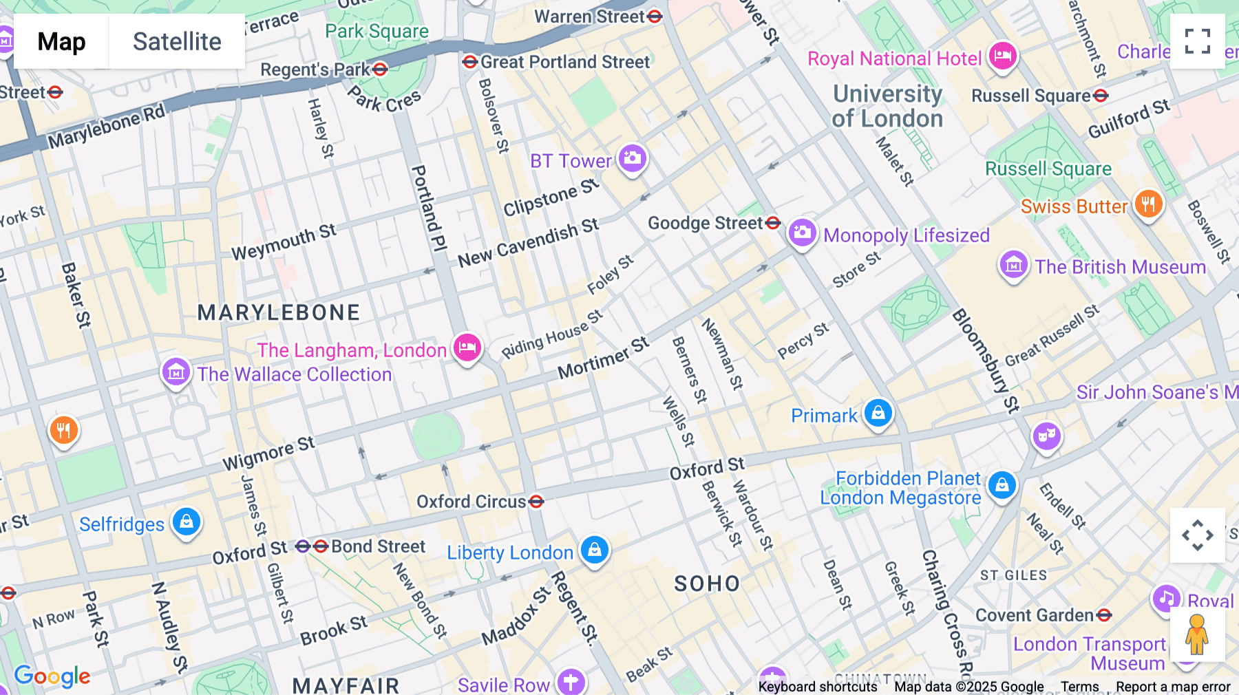 Click for interative map of Gilmoora House,  57/61 Mortimer Street, London