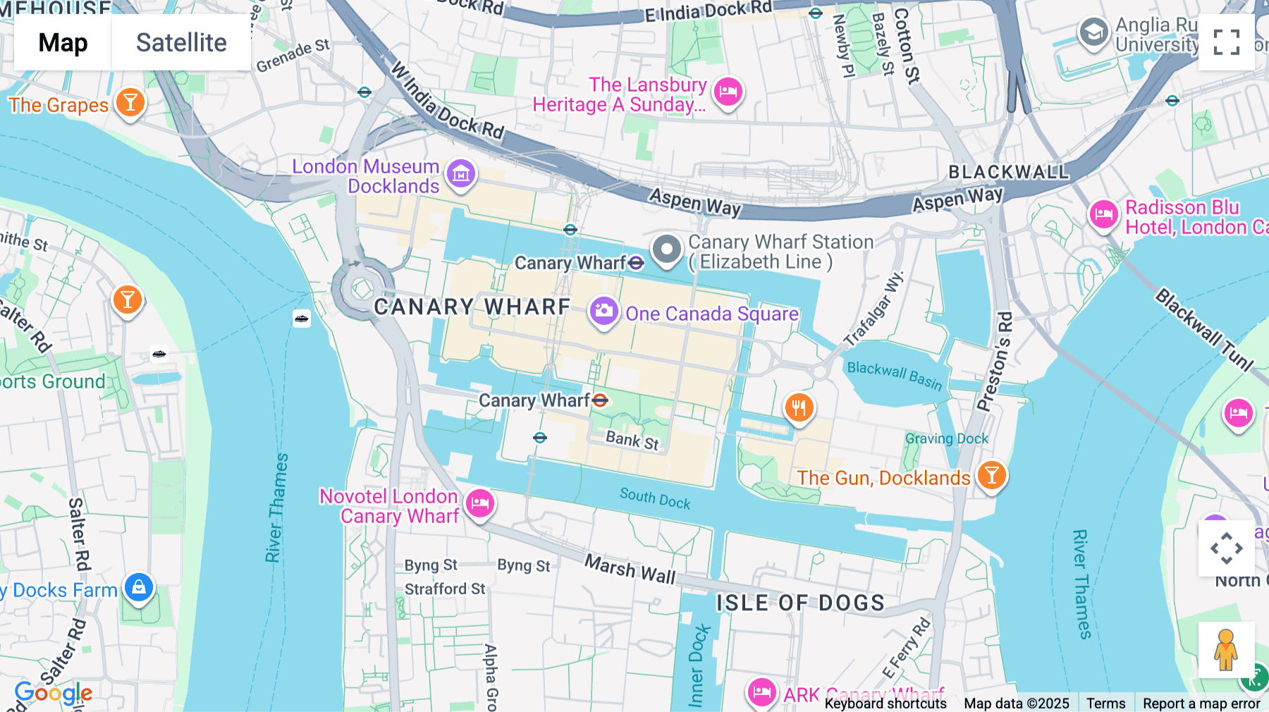 Click for interative map of One Canada Square, 37th floor, Canary Wharf, London