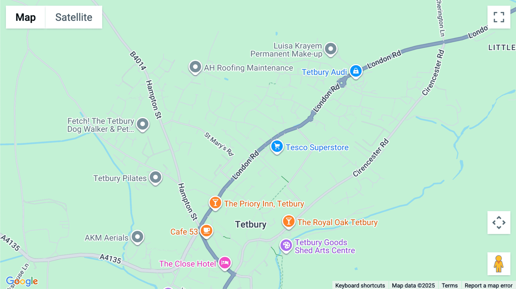 Click for interative map of London Road, Tetbury, Swindon