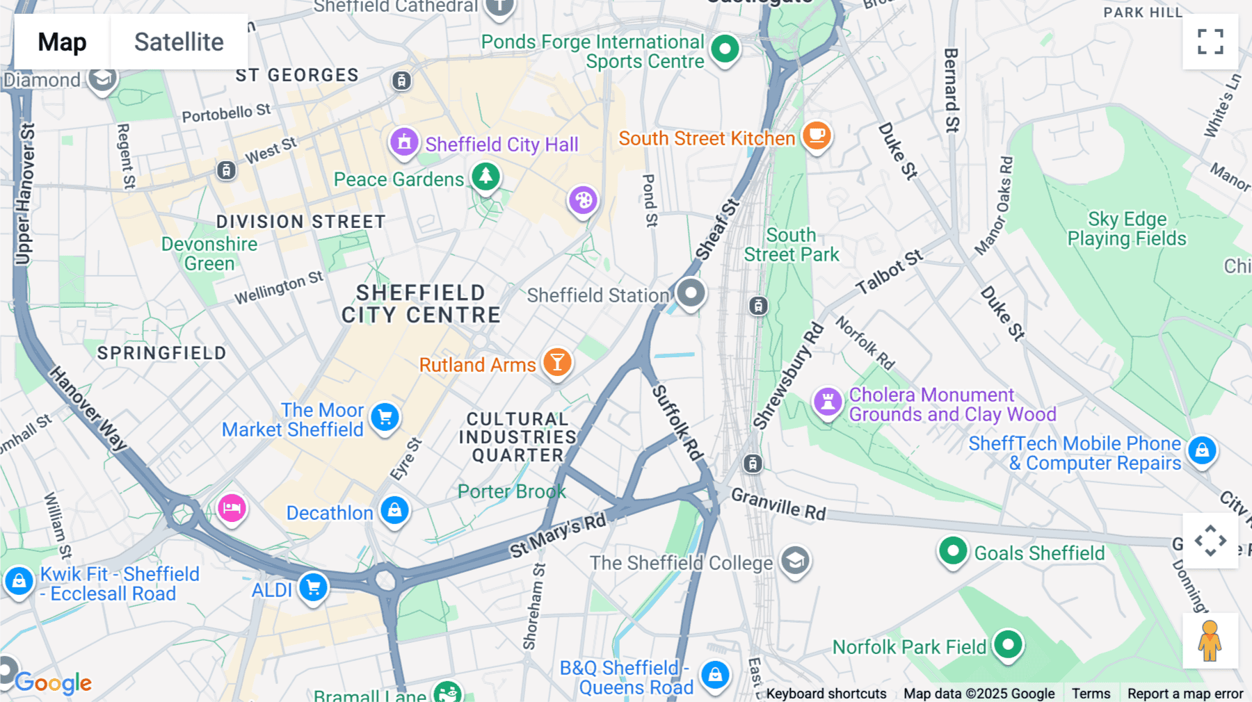Click for interative map of 15 Paternoster Row, Cultural Industries Quarter, Sheffield