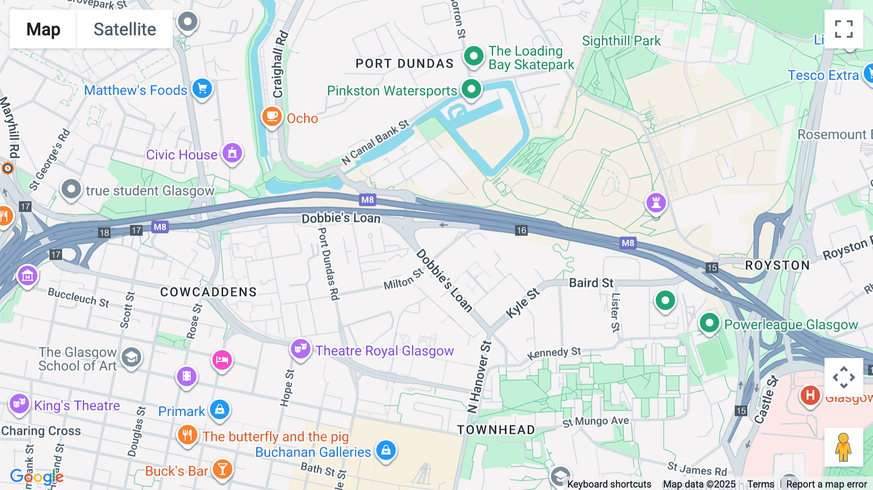 Click for interative map of 9 Canal Street, Exit J16 M8, Glasgow, Glasgow