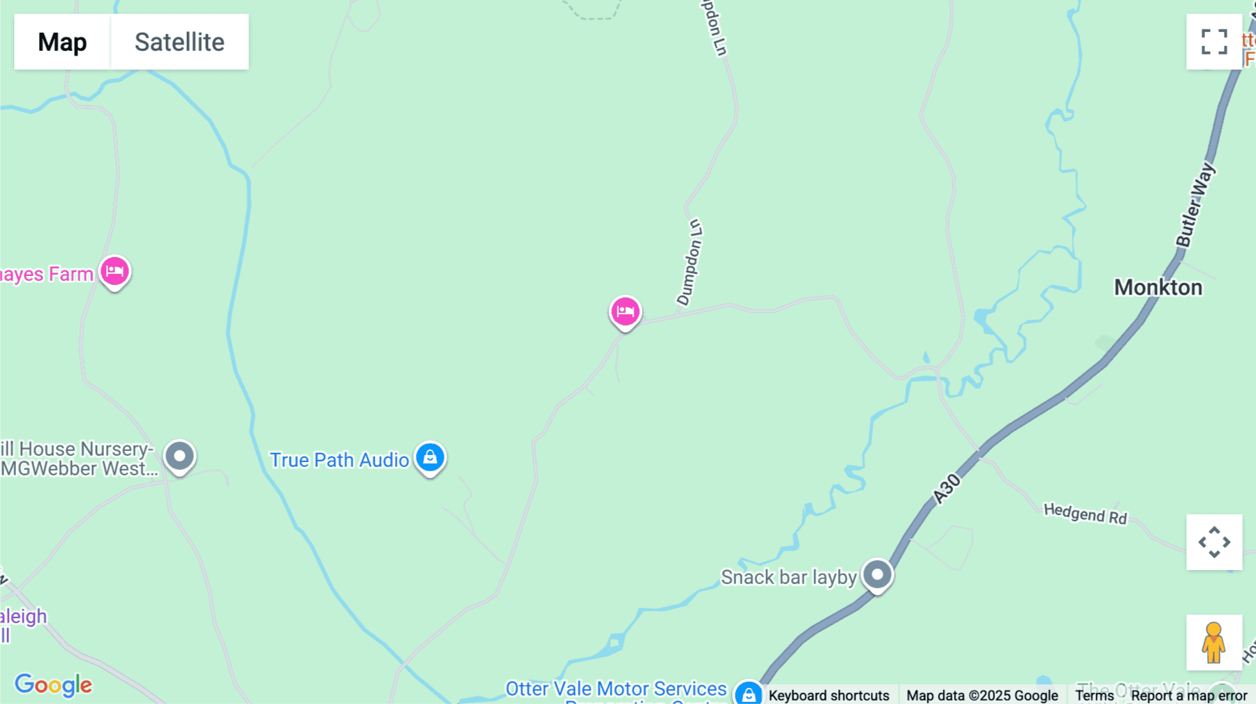 Click for interative map of The Threshing Barn and the Stable Yard offices, Woodhayes, Honiton