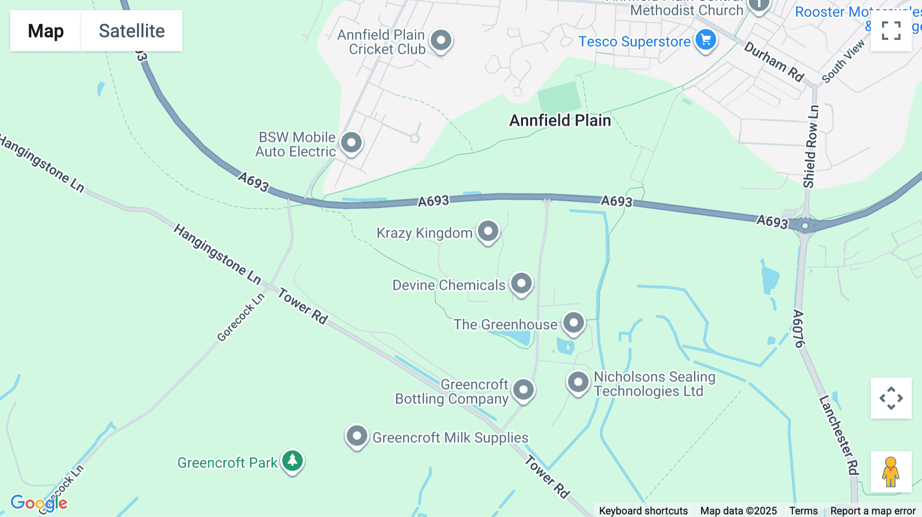 Click for interative map of Greencroft Industrial Estate, Annfield Plain, Stanley, Durham, Durham