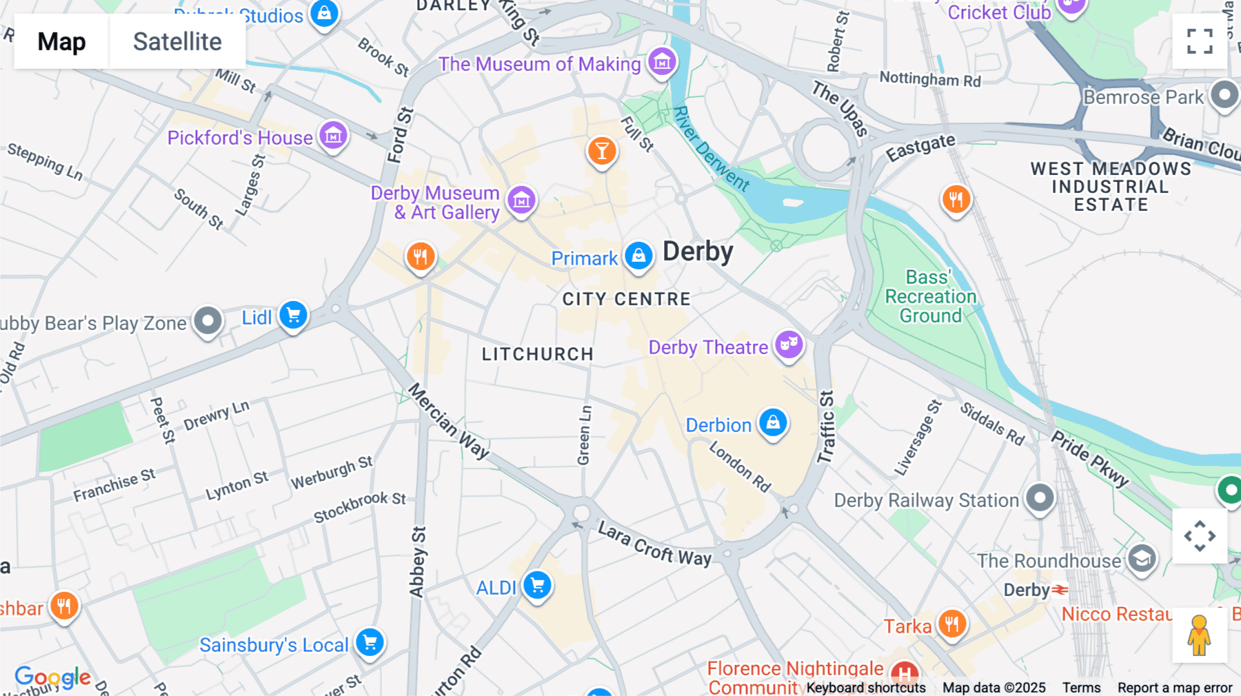 Click for interative map of Old Court House, St Peter's Church Yard, Derby, Derby