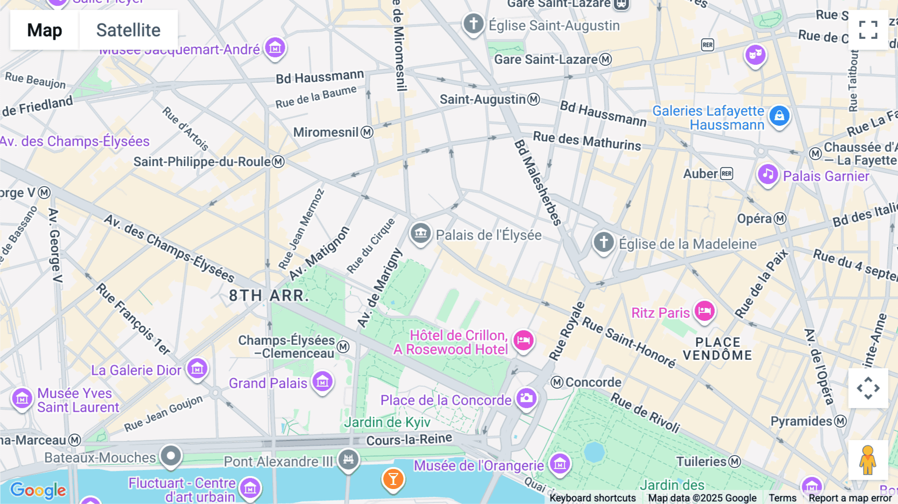 Click for interative map of 72 rue du Faubourg St. Honore, Paris, Paris