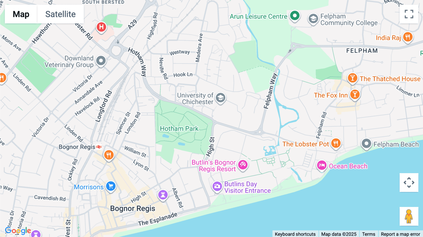 Click for interative map of Upper Bognor Road, Bognor Regis, Chichester