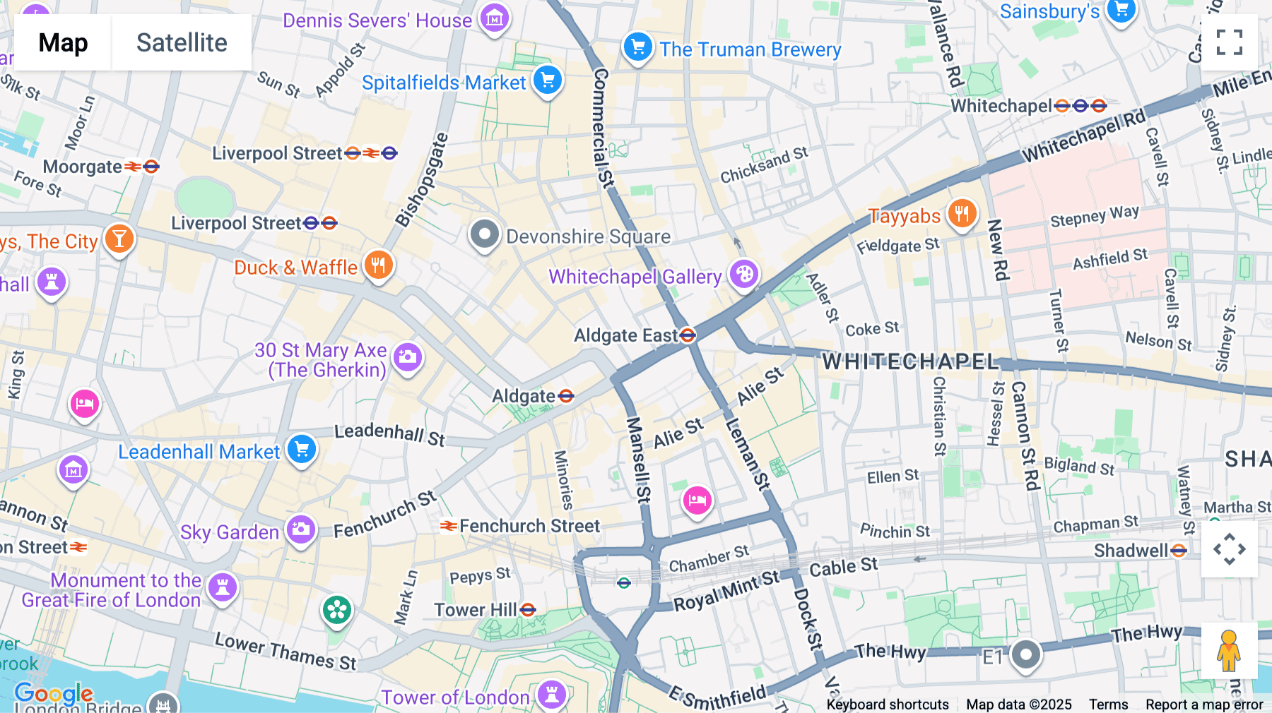 Click for interative map of The Exchange, 133 Whitechapel High Street, London