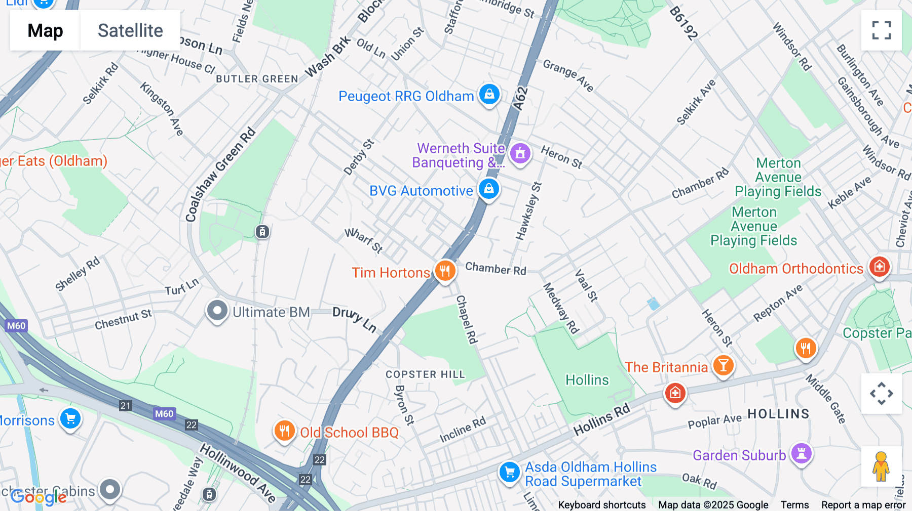 Click for interative map of 189 Manchester Road, Oldham