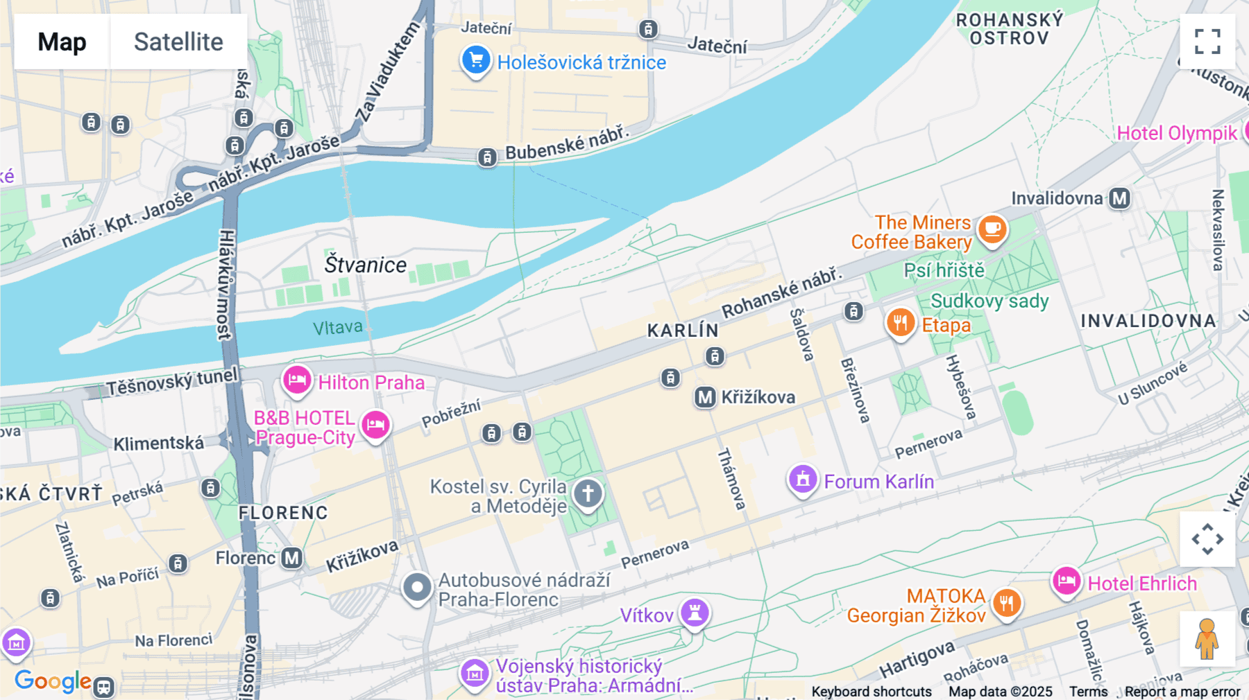 Click for interative map of Prague, River Garden, 5th floor, Rohanské nábřeží 678/23, Prague