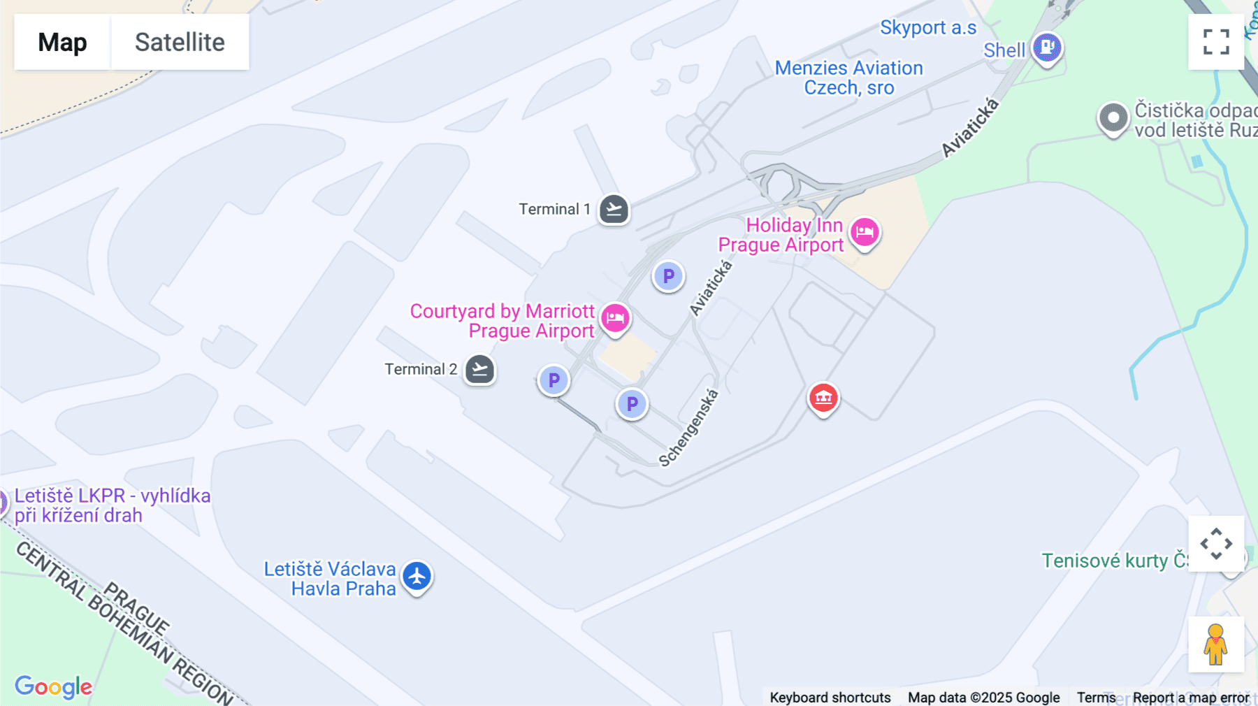 Click for interative map of Prague Airport, Aviatická 1092/8, Prague